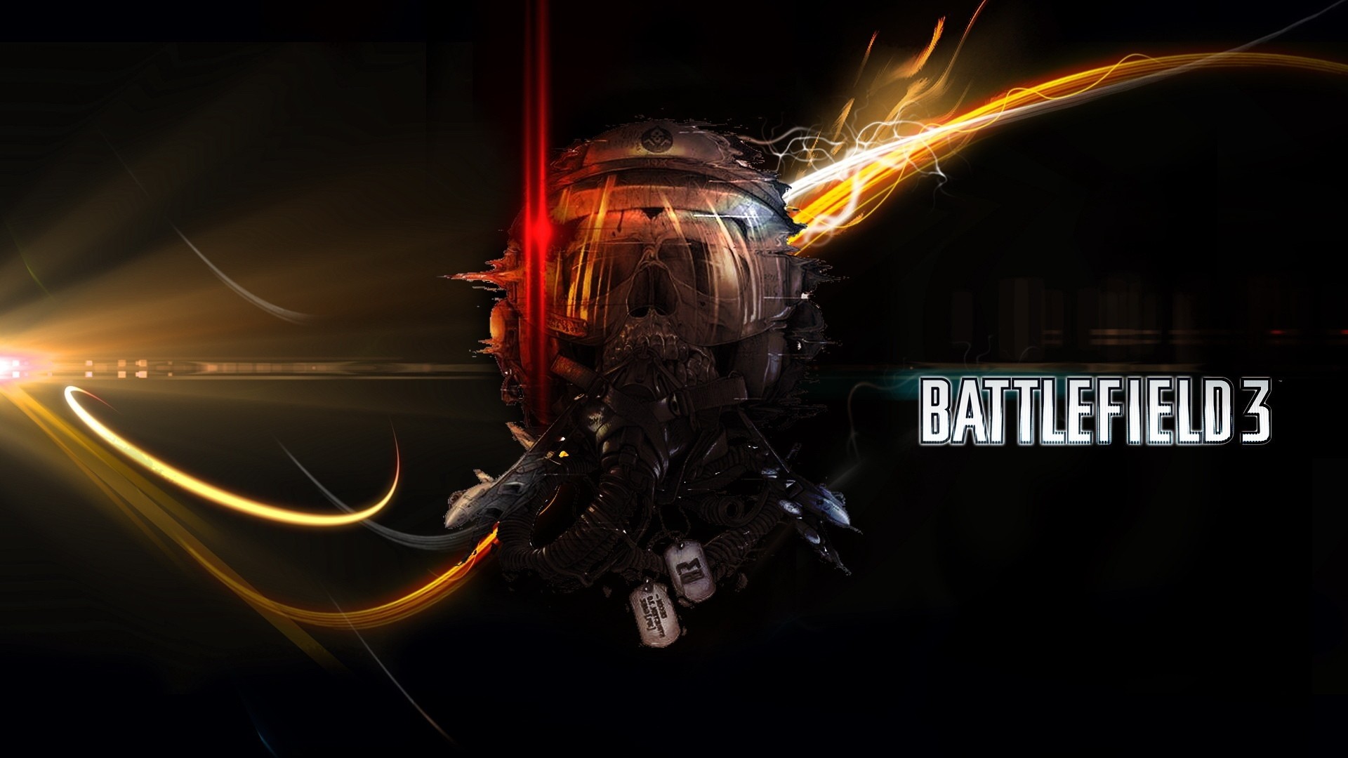 Battlefield 3, Elmetto, Piastrine, Sfondo nero, Logo, 16:9 Full HD, wallpaper widescreen