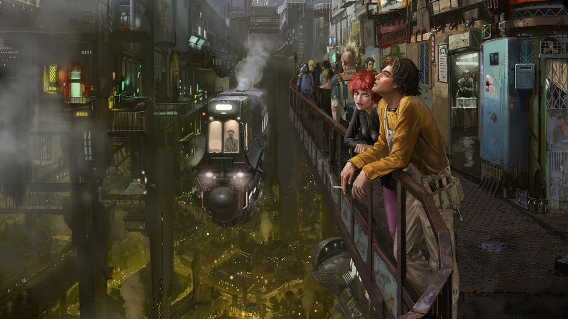 Città cyberpunk, Treno, Ragazzi, Steampunk, Full HD, wallpaper desktop