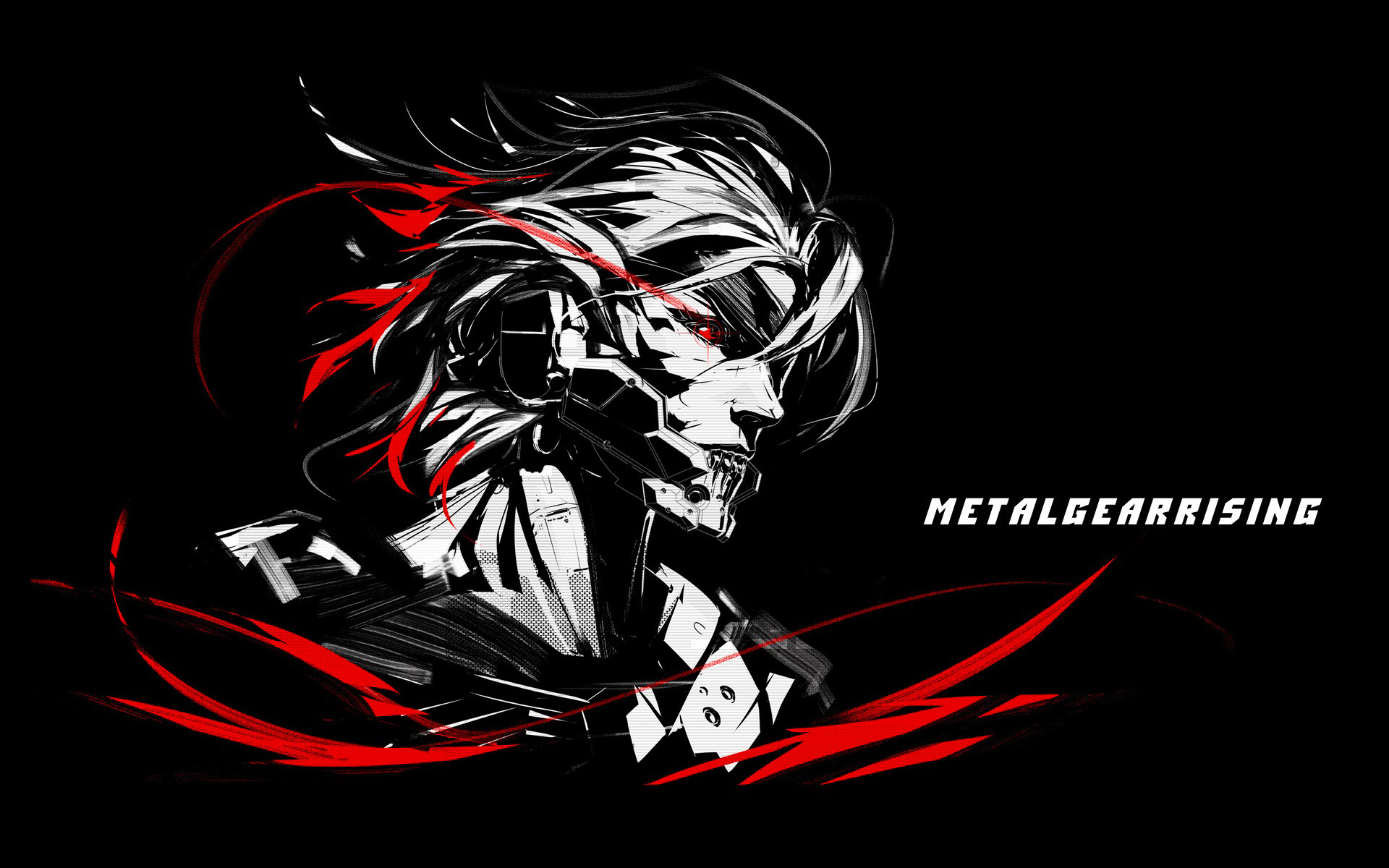 Raiden, Metal Gear Rising: Revengeance, Rosso, Sfondo nero, 16:10 Full HD, wallpaper widescreen