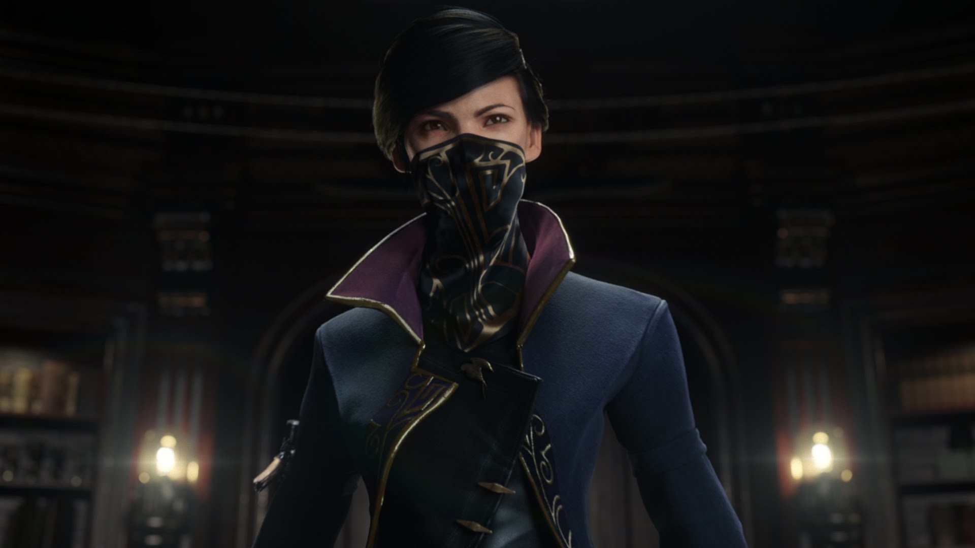 Emily Kaldwin, Dishonored 2, Maschera, Biblioteca, Full HD, sfondo per PC e portatile