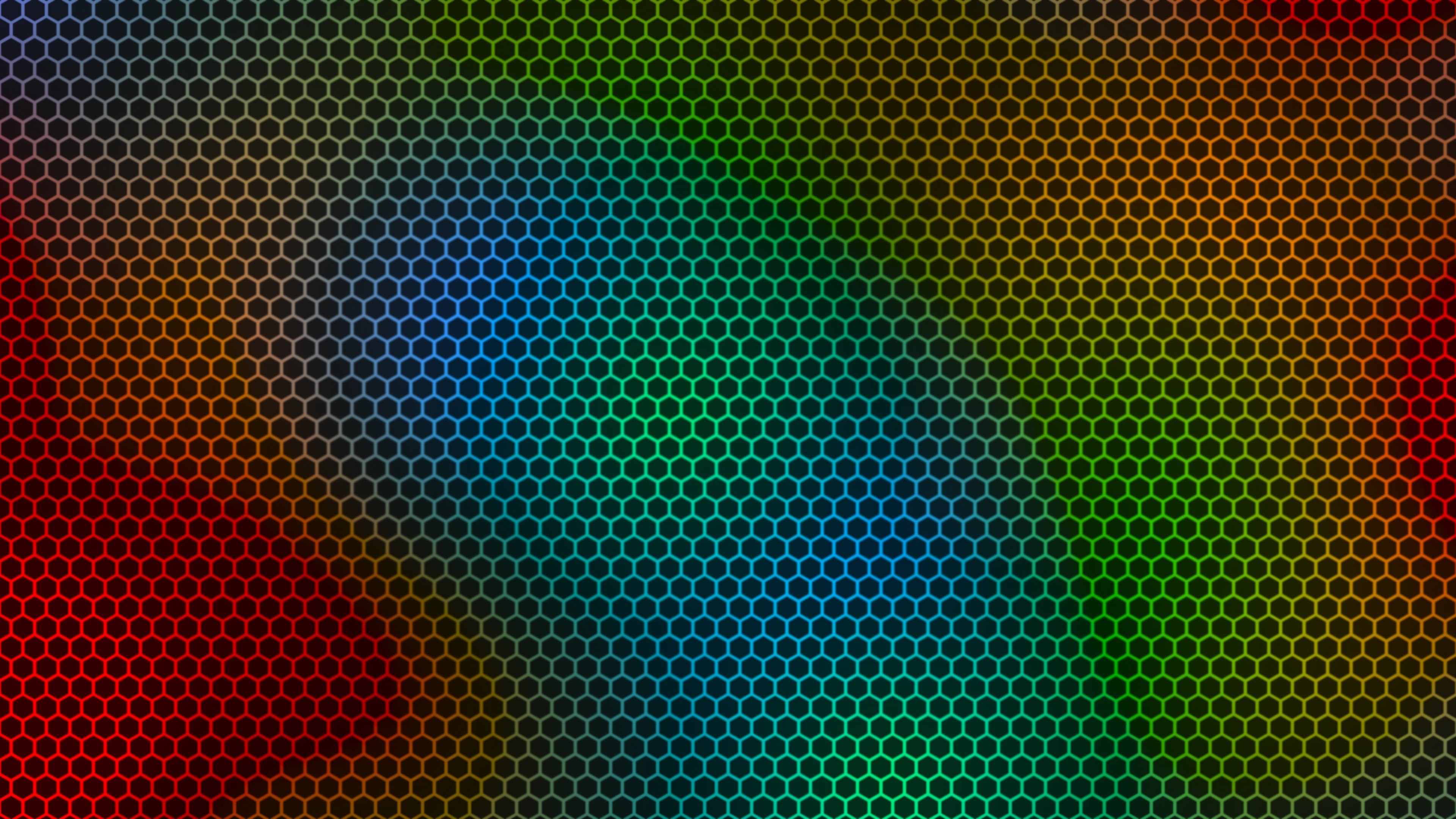 Griglia esagonale, Gradiente arcobaleno, Texture, 3840x2160, sfondo per PC