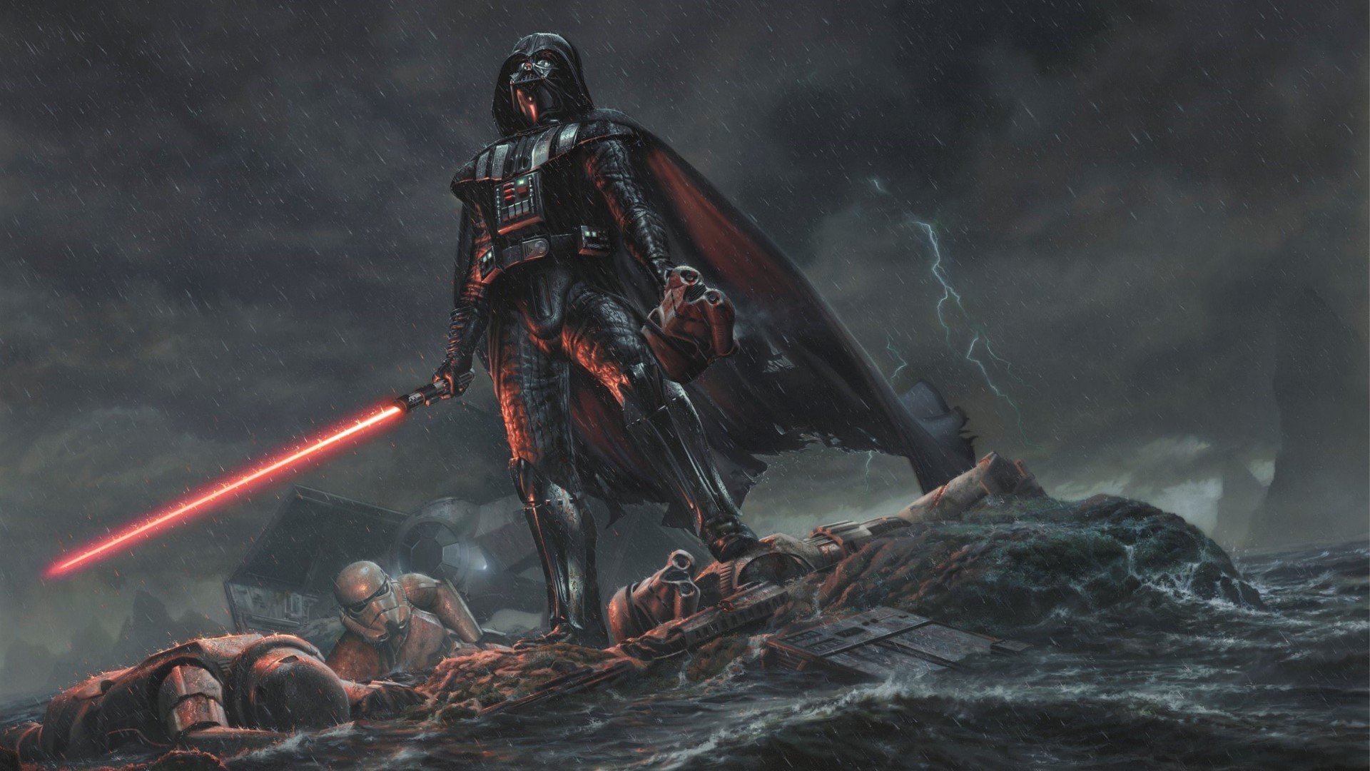 Darth Vader, Spada laser, Battaglia, Pittura digitale, 16:9 Full HD, sfondo widescreen