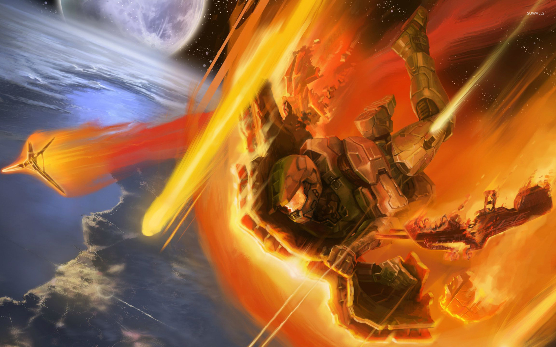 Halo, Spartan, Rientro atmosferico, Fiamme, Spazio, 16:10 Full HD, sfondo widescreen