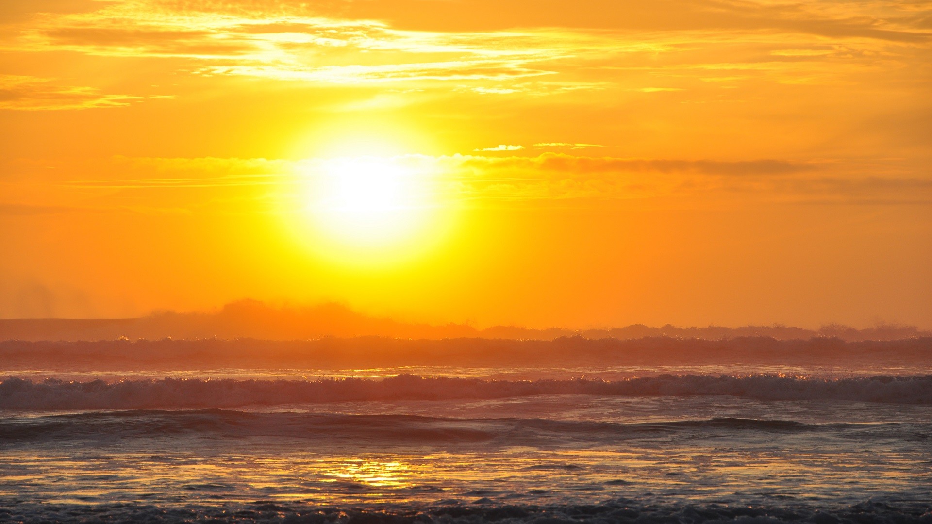 Sole, Tramonto, Mare, Onde, 1920x1080, immagine di sfondo