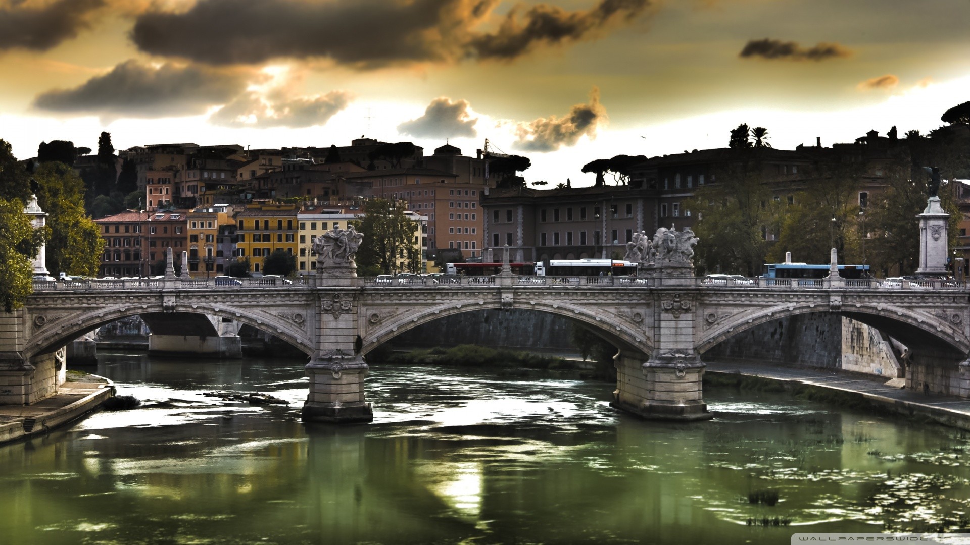 Ponte Vittorio Emanuele II, Tevere, Roma, Full HD, sfondo per PC e portatile