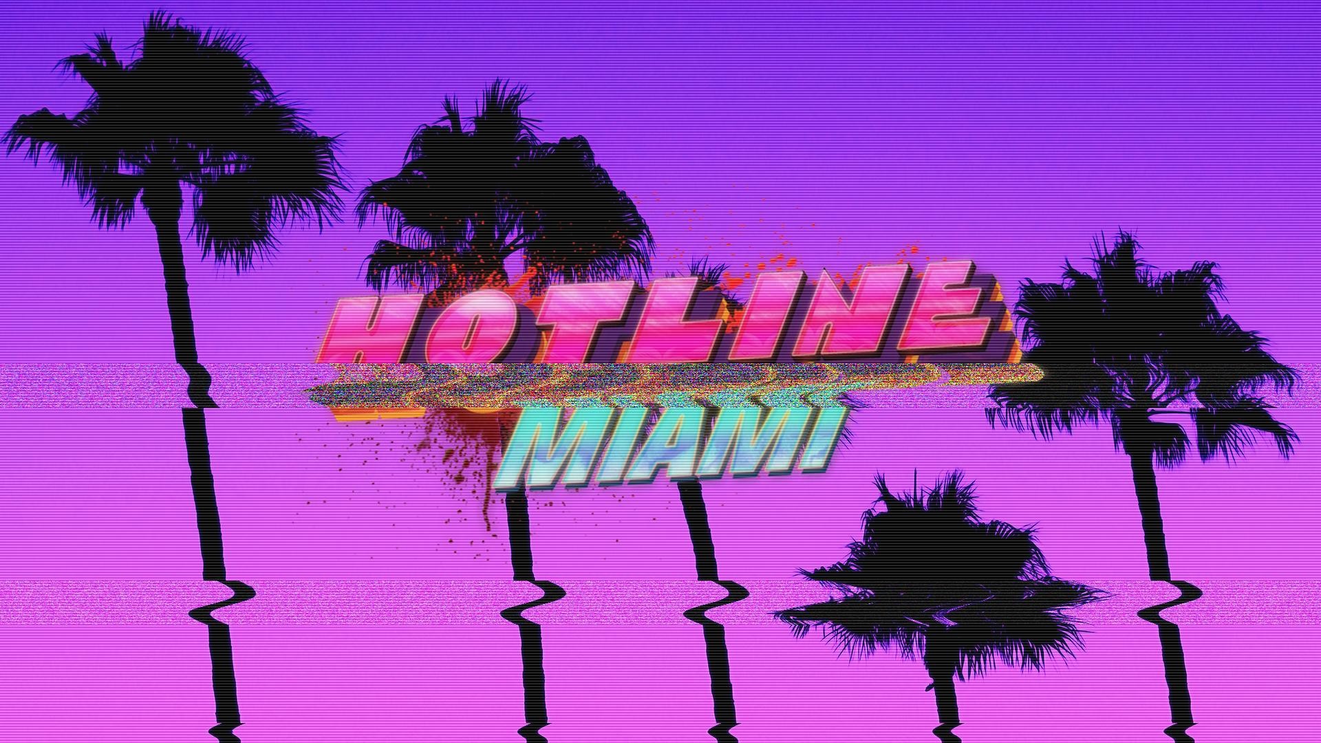 Hotline Miami, Logo, Palme, Retrowave, Viola, Full HD 1080p, sfondo desktop