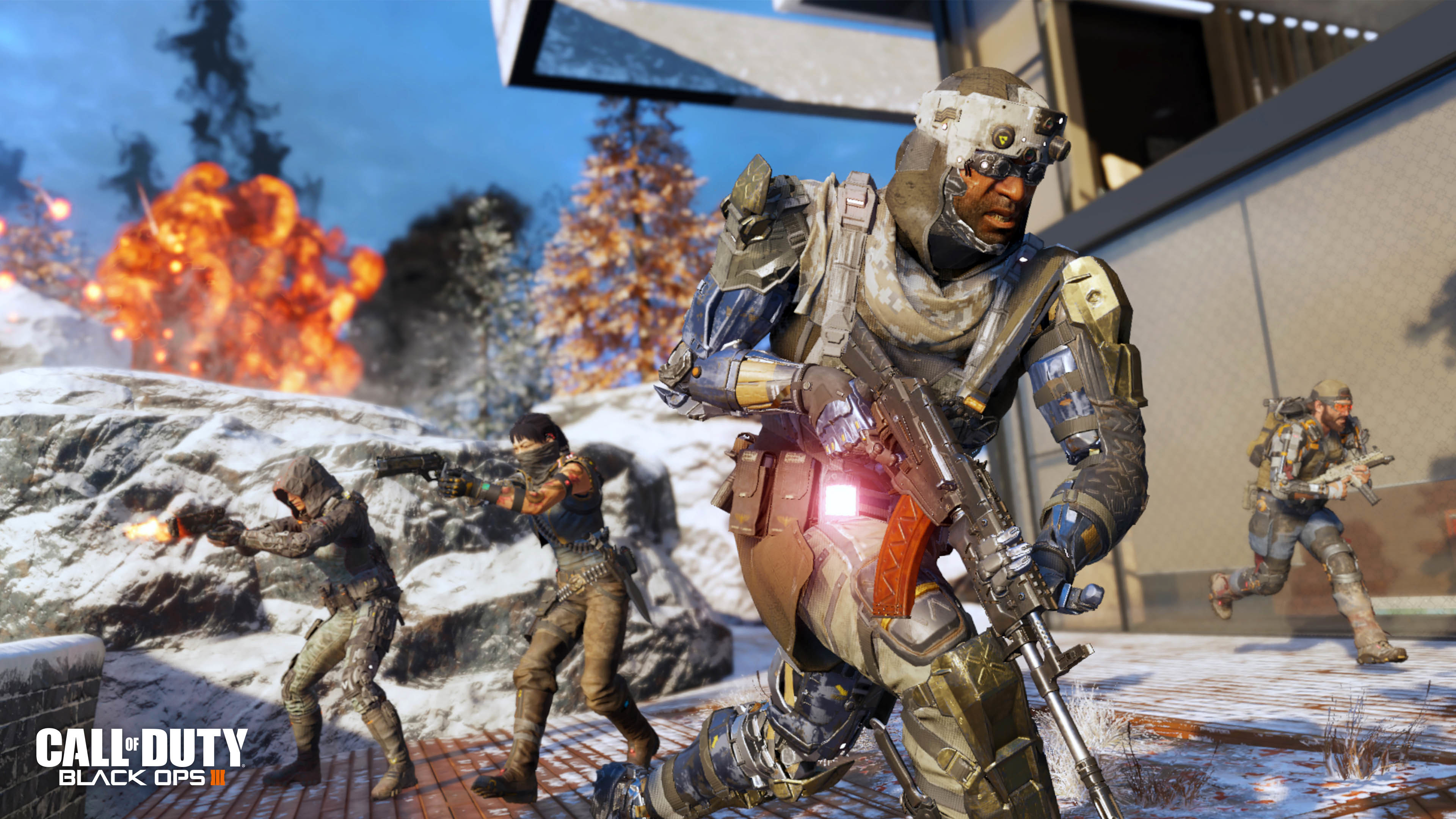 Call of Duty: Black Ops III, Soldati, Neve, Esplosione, Battaglia, sfondo desktop 4K