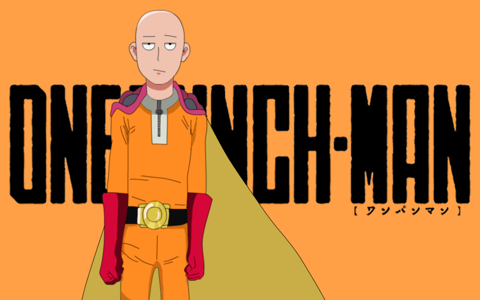Saitama, One Punch Man, Logo, Sfondo arancione, 16:10 Full HD, wallpaper widescreen