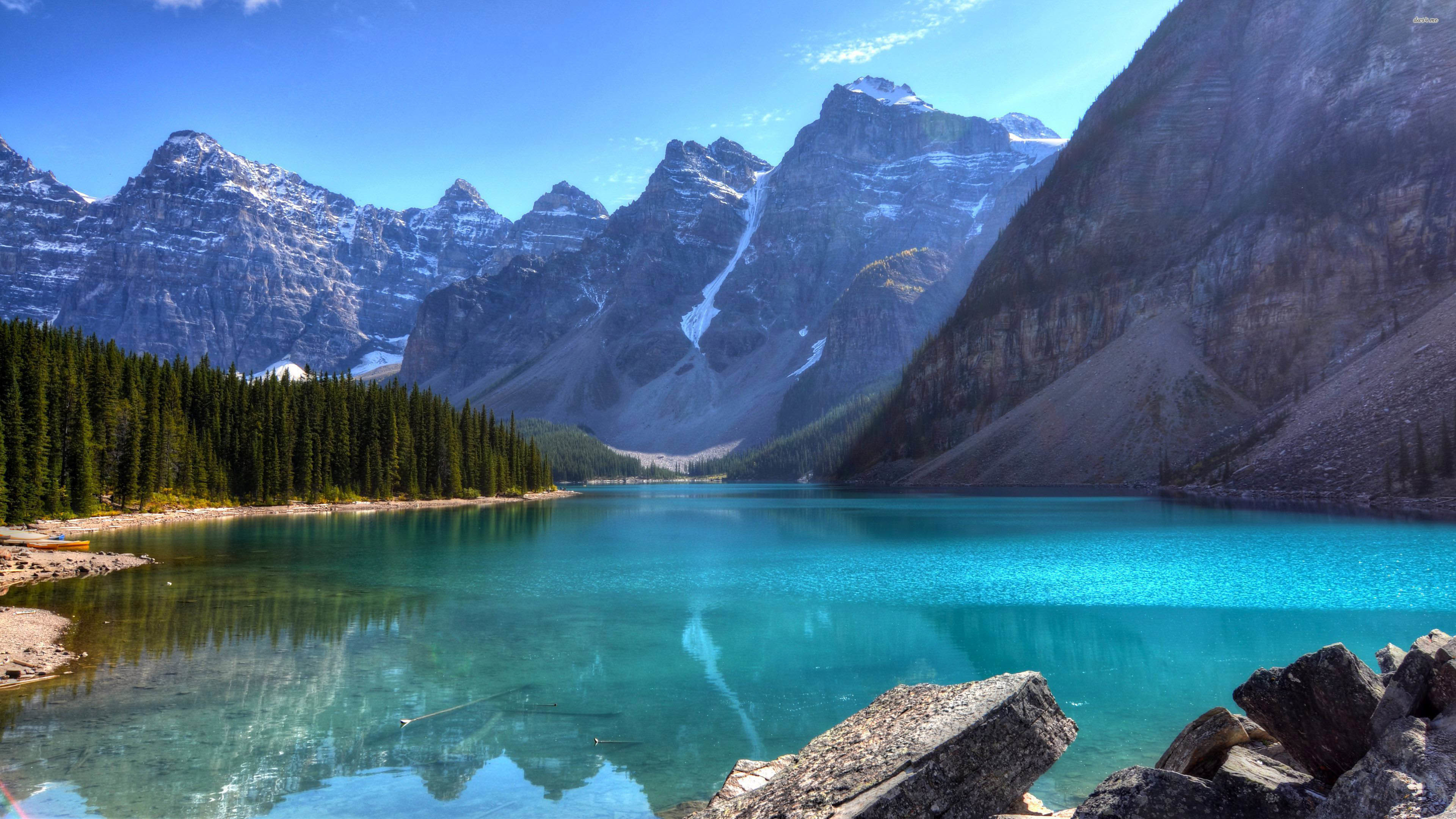 Lago Moraine, Parco nazionale di Banff, Canada, Lago turchese, Montagne, sfondo desktop 2160p