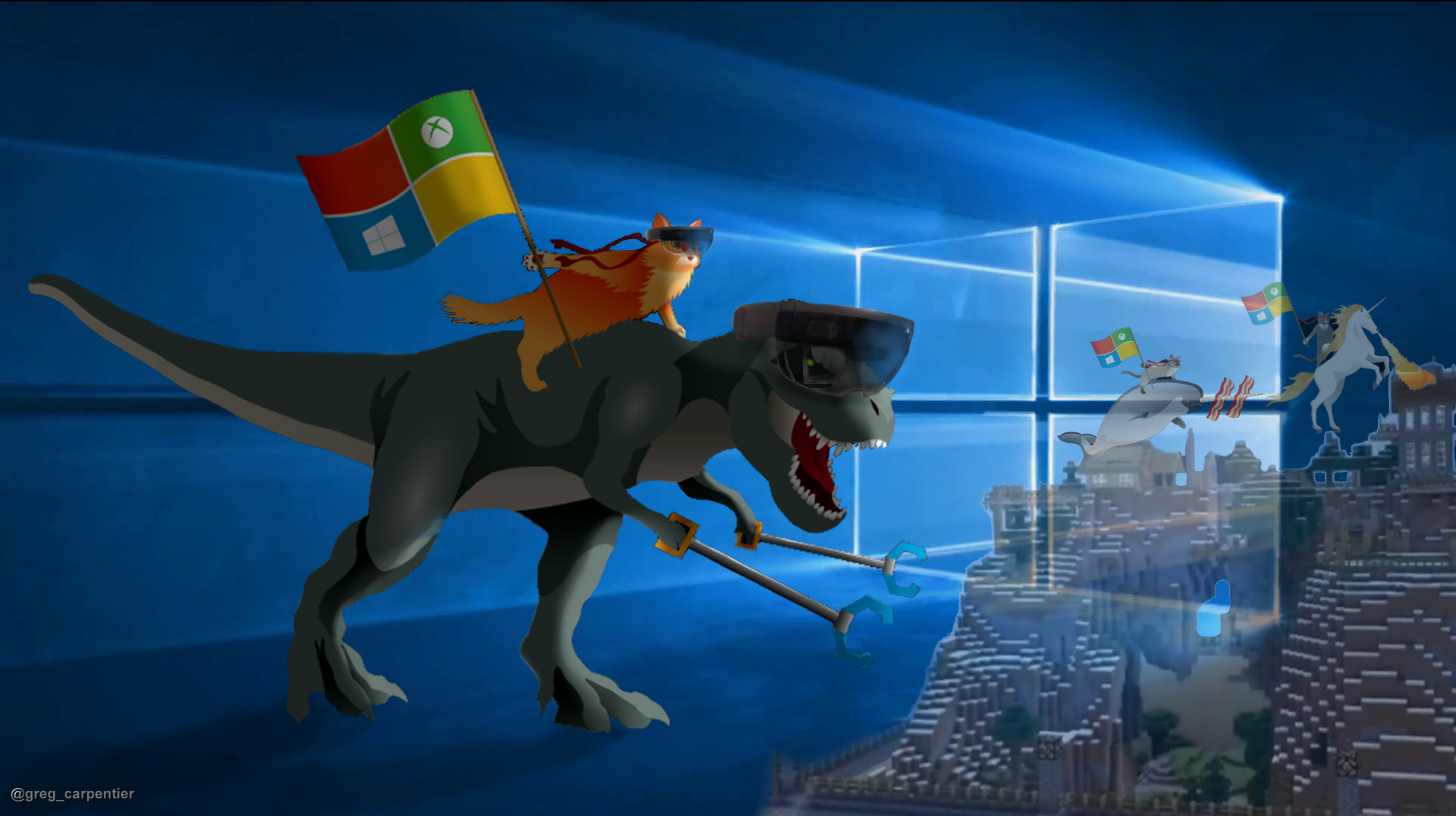 Ninja Cat, Windows 10, Logo Windows, Dinosauro, Unicorno, 4K, sfondo per PC