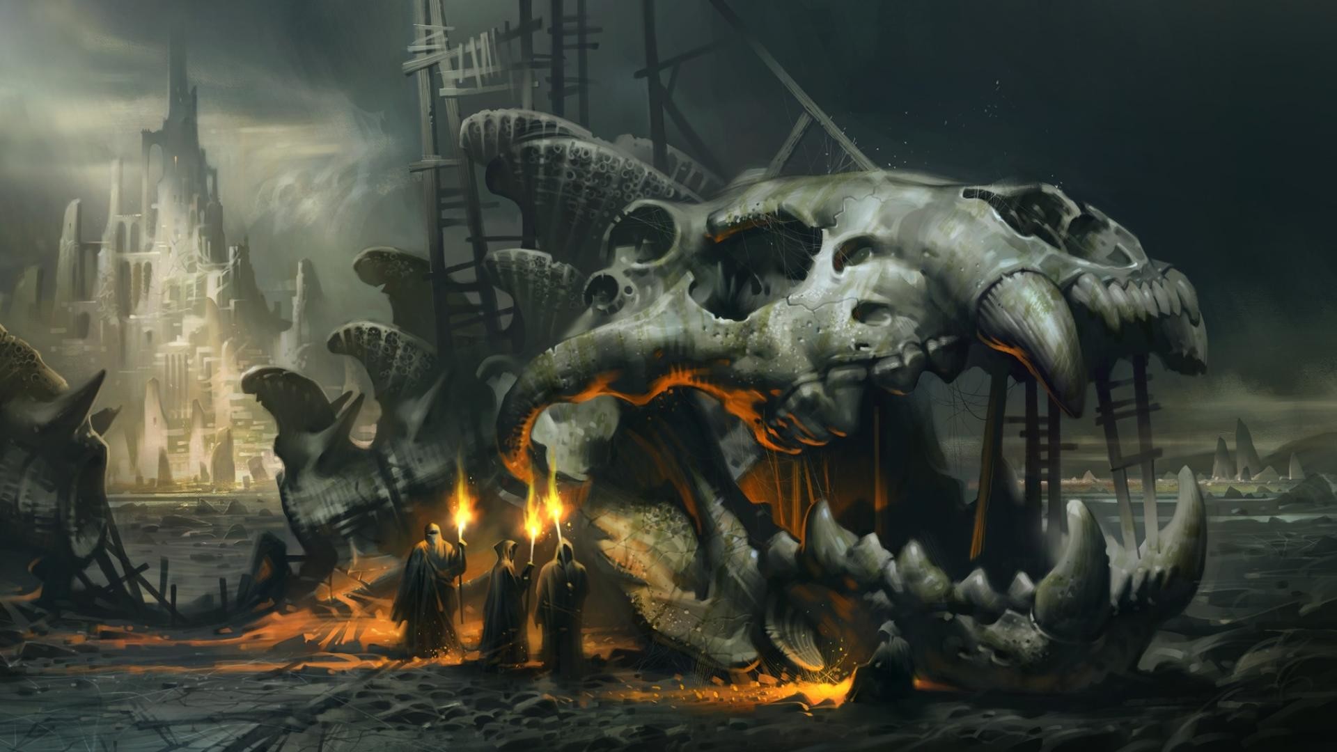 H. P. Lovecraft, Teschio gigante, Culto, Rovine, 16:9 Full HD, sfondo widescreen