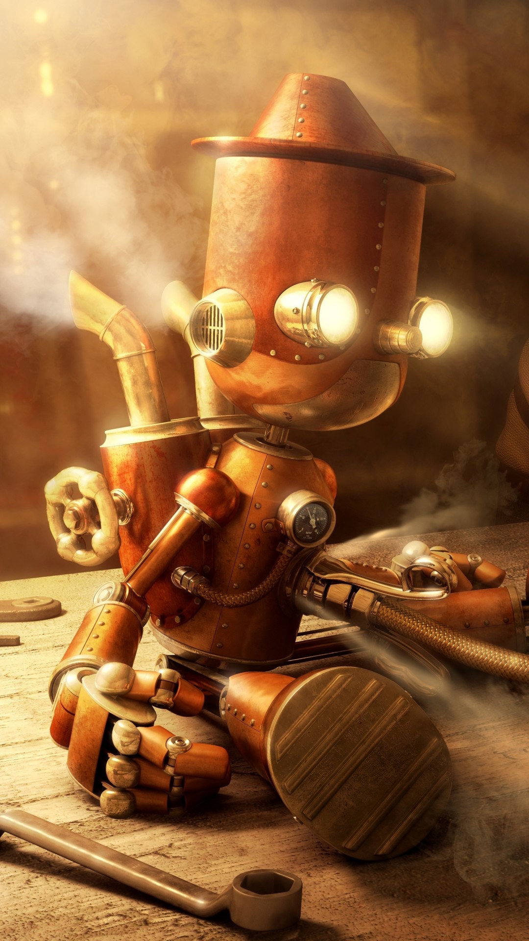 Robot, Rame, Steampunk, Verticale, Full HD, schermata di blocco del cellulare