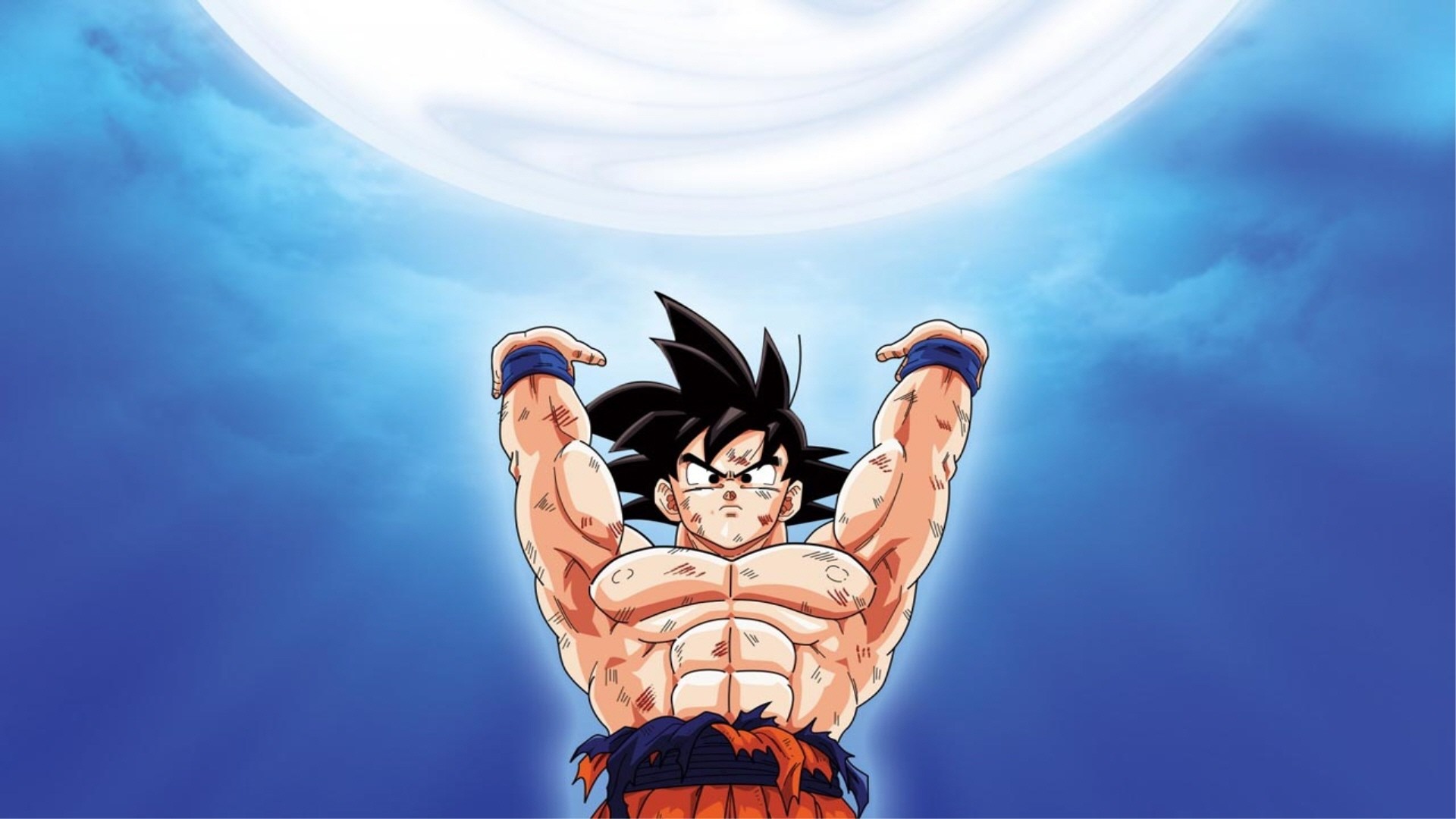 Goku, Genki Dama, Dragon Ball Z, Cielo blu, Full HD, sfondo desktop