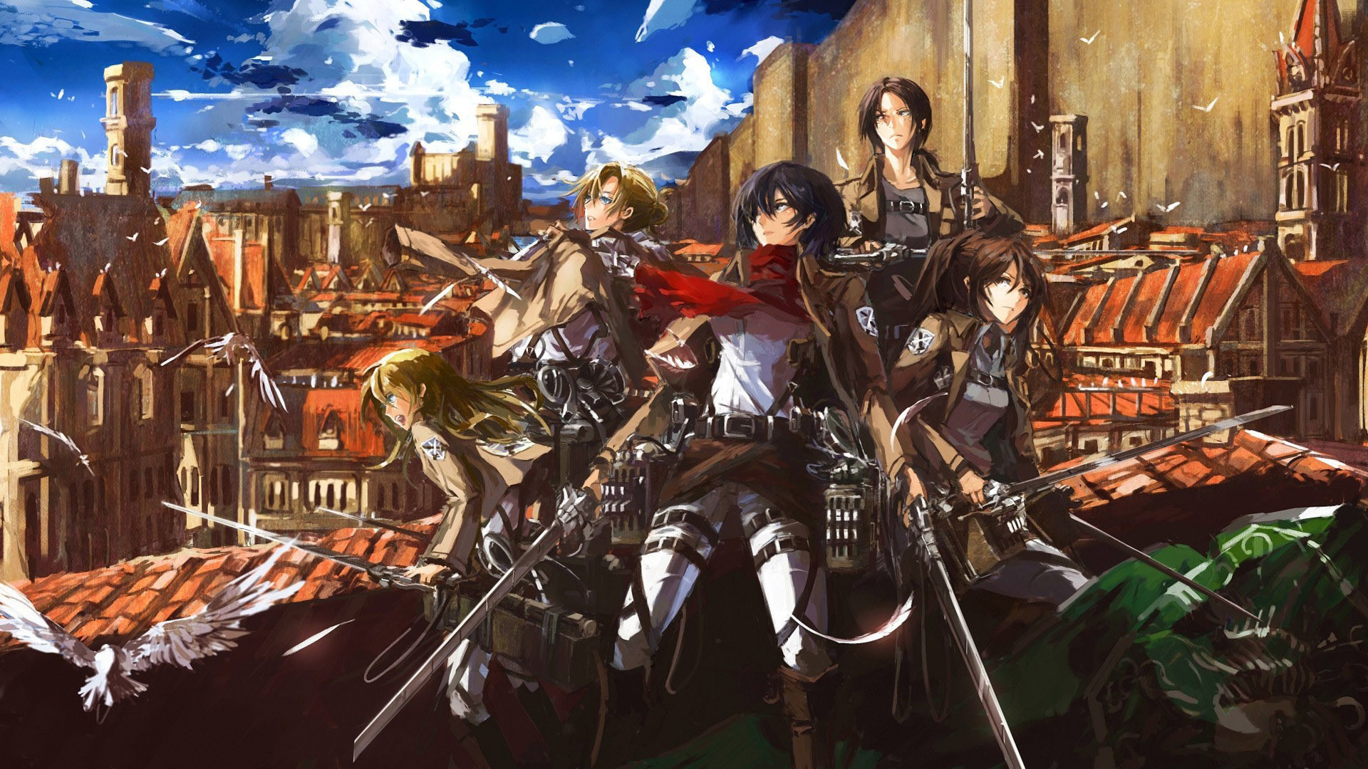 Eren Jaeger, Mikasa Ackerman, Armin Arlert, Levi Ackerman, L'attacco dei giganti, sfondo desktop