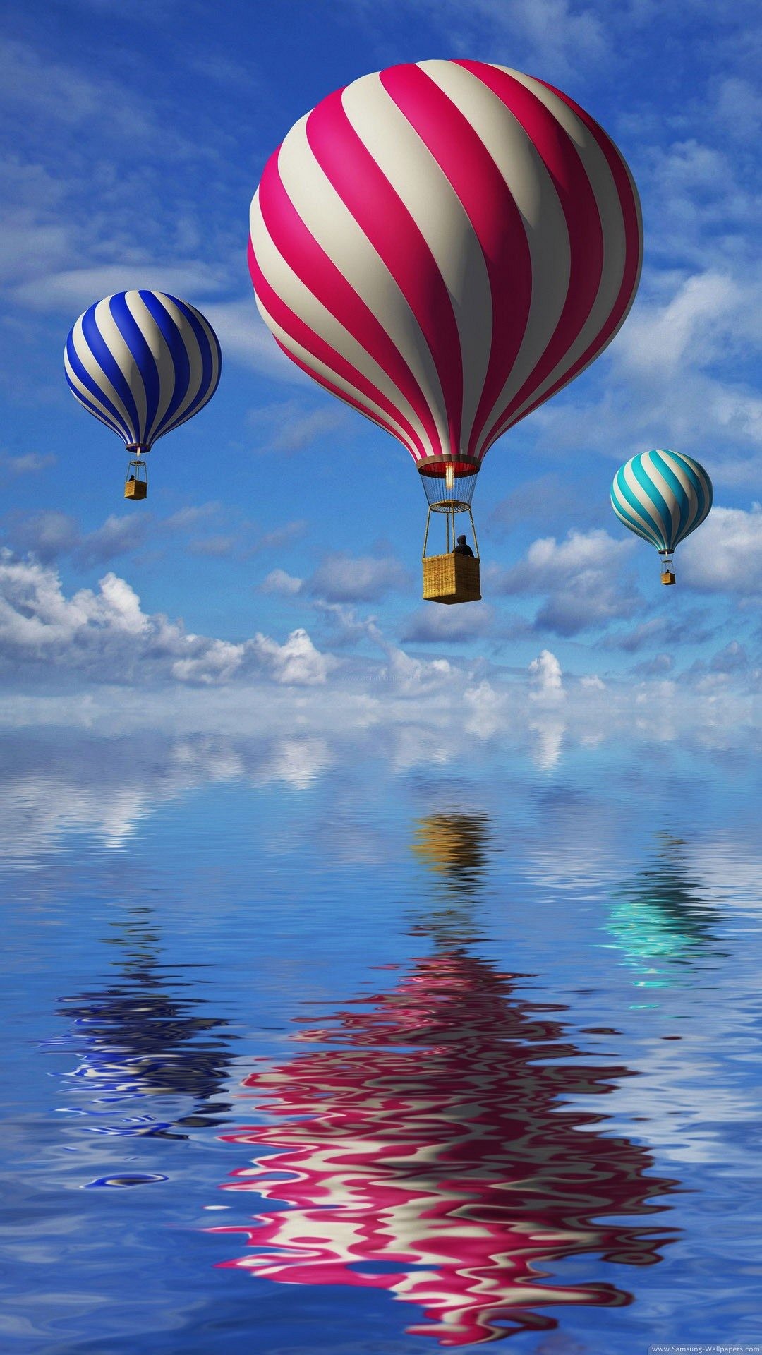 Mongolfiere, Riflesso, Acqua, Cielo, wallpaper Samsung S4