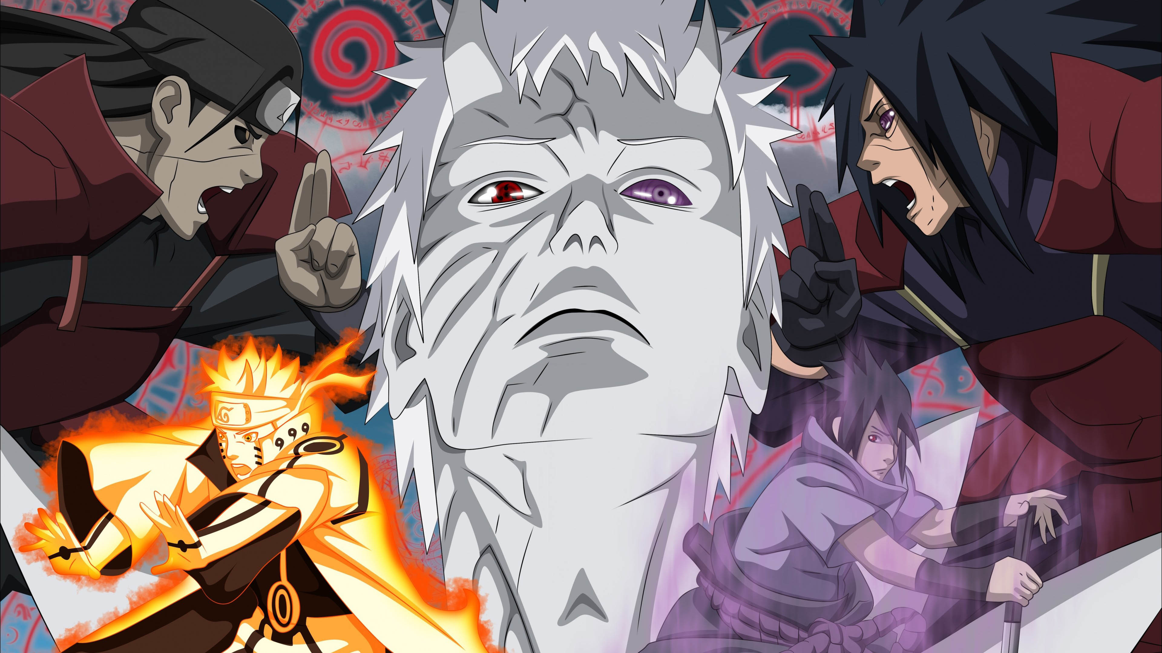 Naruto Uzumaki, Obito Uchiha, Madara Uchiha, Sasuke Uchiha, Naruto Shippuden, sfondo 4K