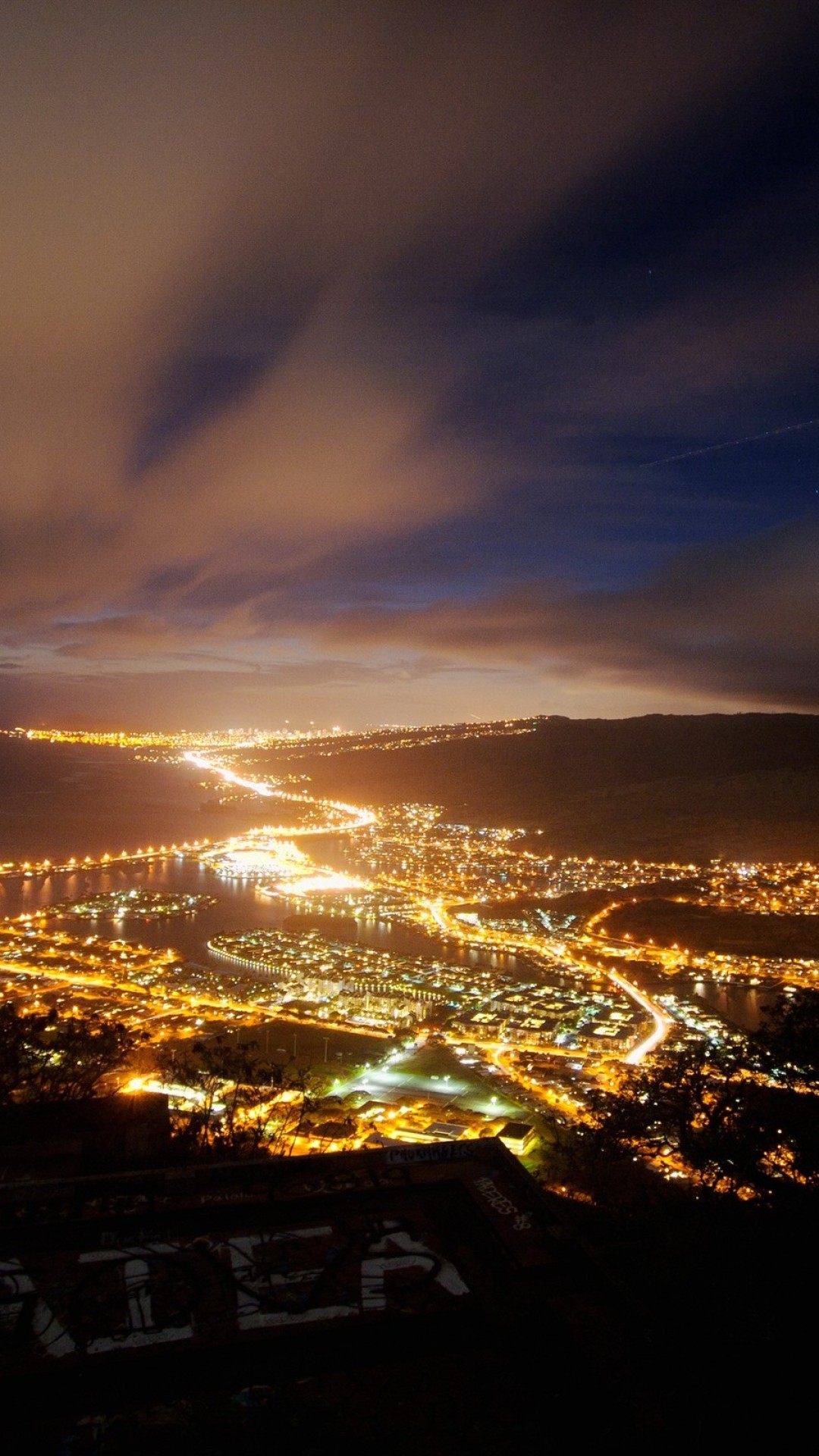 Città, Luci, Notte, Vista aerea, Valle, Full HD, sfondo per iPhone e Android