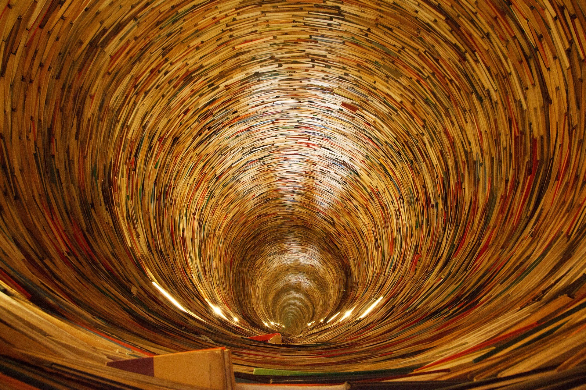 Tunnel di libri, Biblioteca, Prospettiva, Spirale, Full HD, wallpaper per portatile