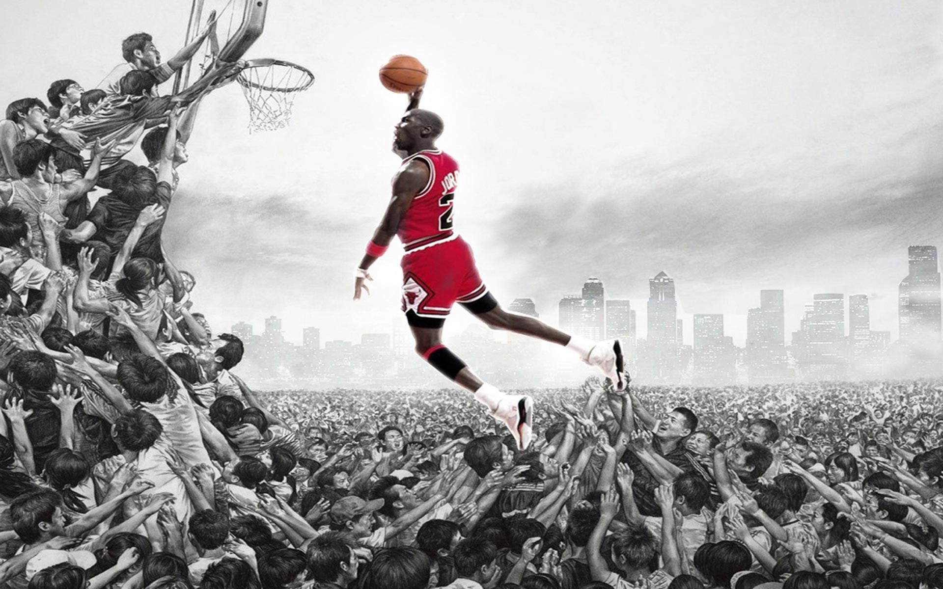 Michael Jordan, Schiacciata, Folla, Arte digitale, 1920x1200, sfondo per PC