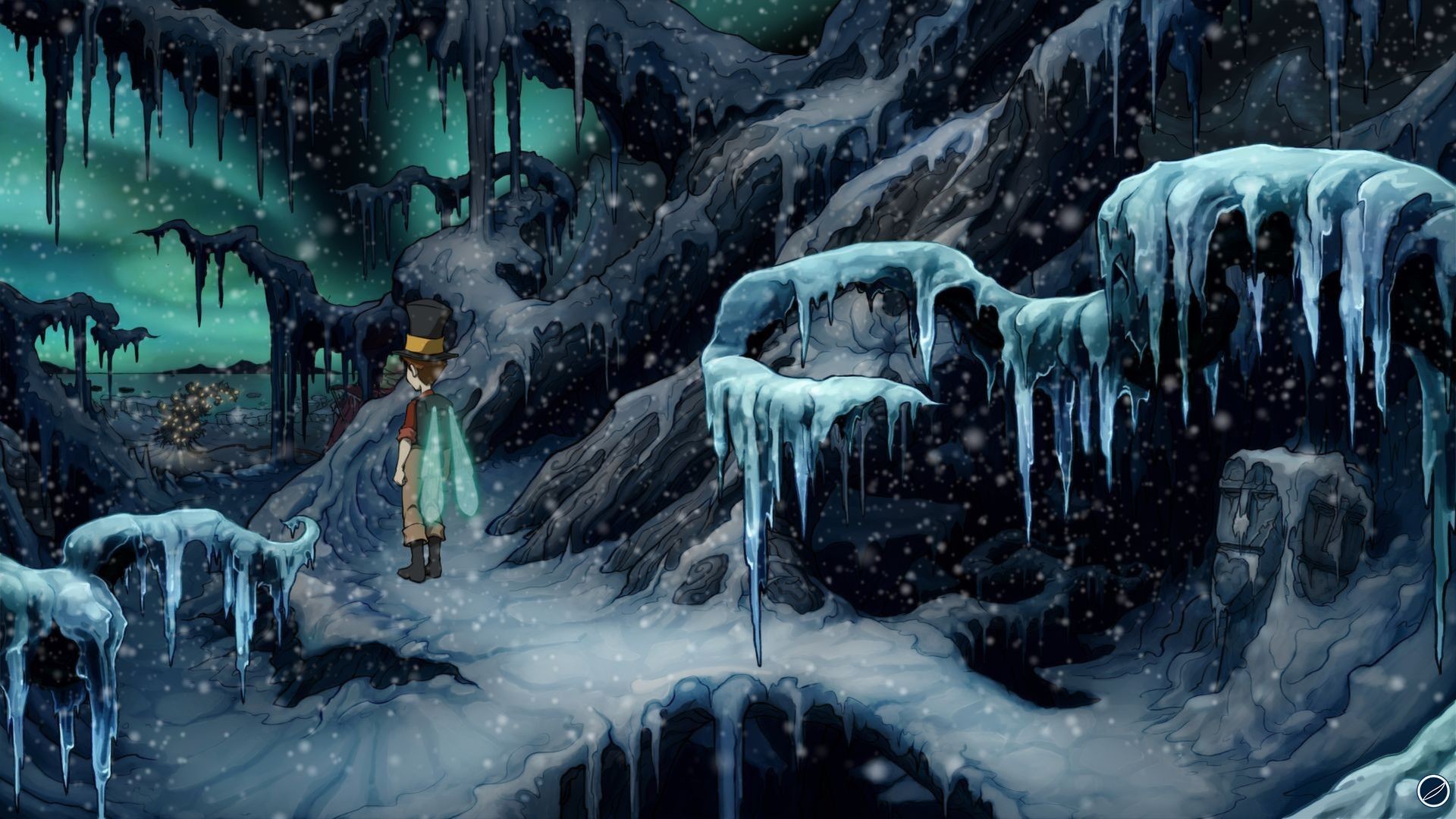Grotta di ghiaccio, Neve, Illustrazione, Inverno, Full HD, sfondo per PC