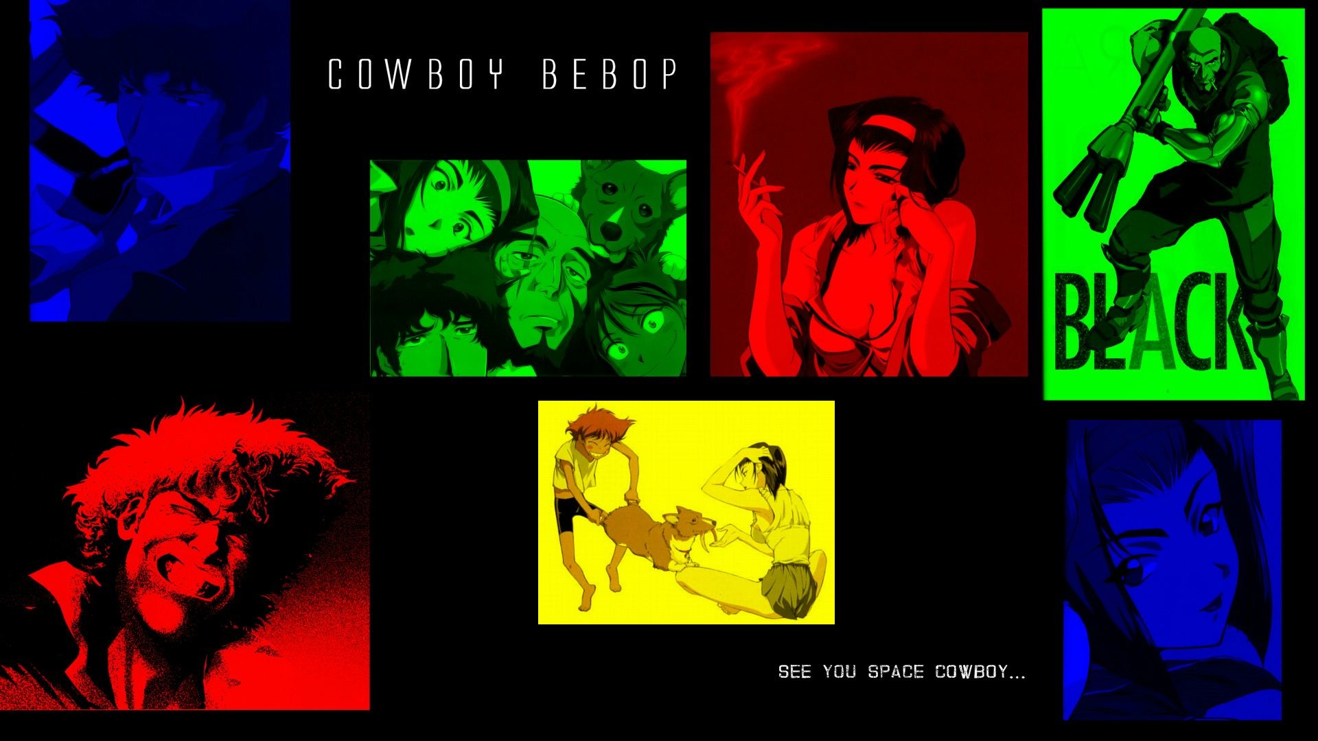 Spike Spiegel, Faye Valentine, Jet Black, Ed, Cowboy Bebop, Collage, sfondo per portatile