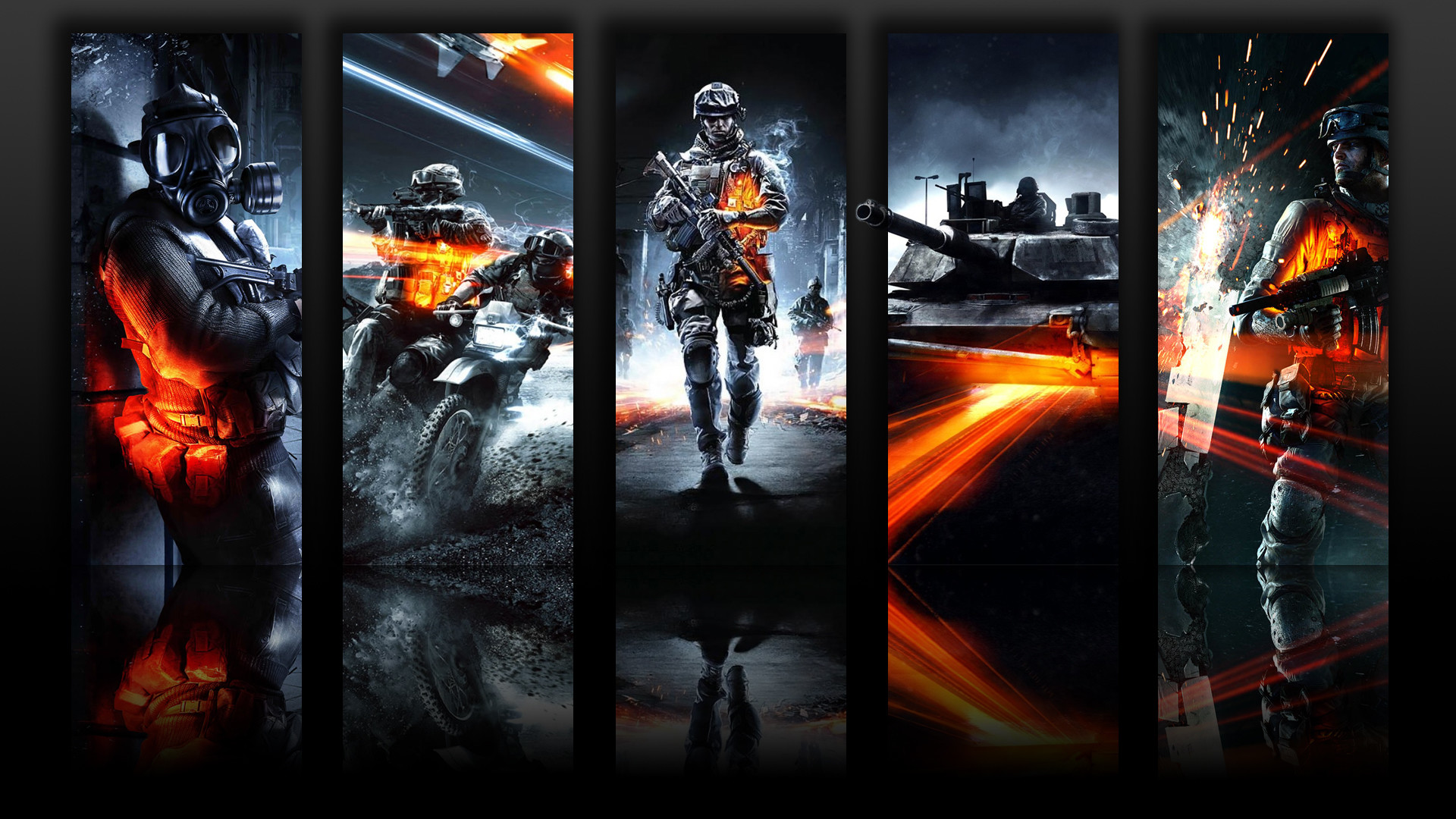 Battlefield 3, Collage, Soldati, Carro armato, Moto, 1920x1080, wallpaper desktop