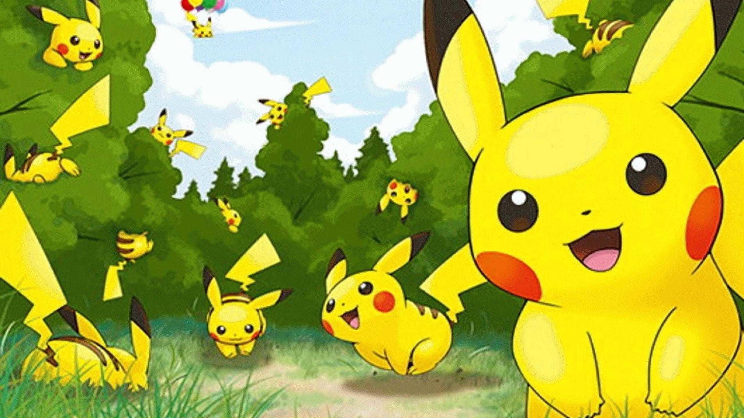 Pikachu, Pokémon, Foresta, Cartone animato, Giallo, 2K, sfondo per portatile