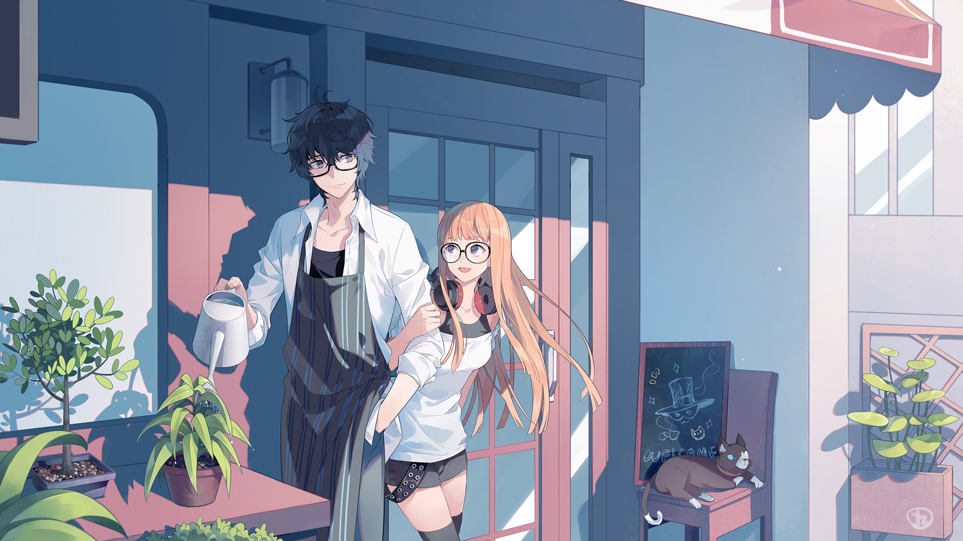 Joker, Futaba Sakura, Persona 5, Café Leblanc, Fan art, Full HD, sfondo Windows 11
