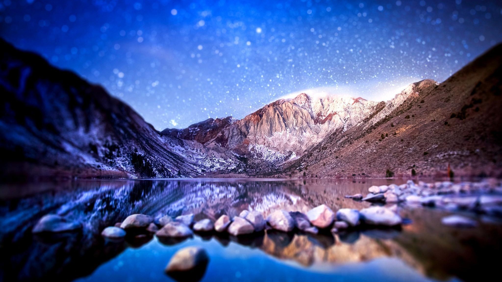 Convict Lake, Montagne, Riflesso, Cielo stellato, Full HD, sfondo per PC e portatile