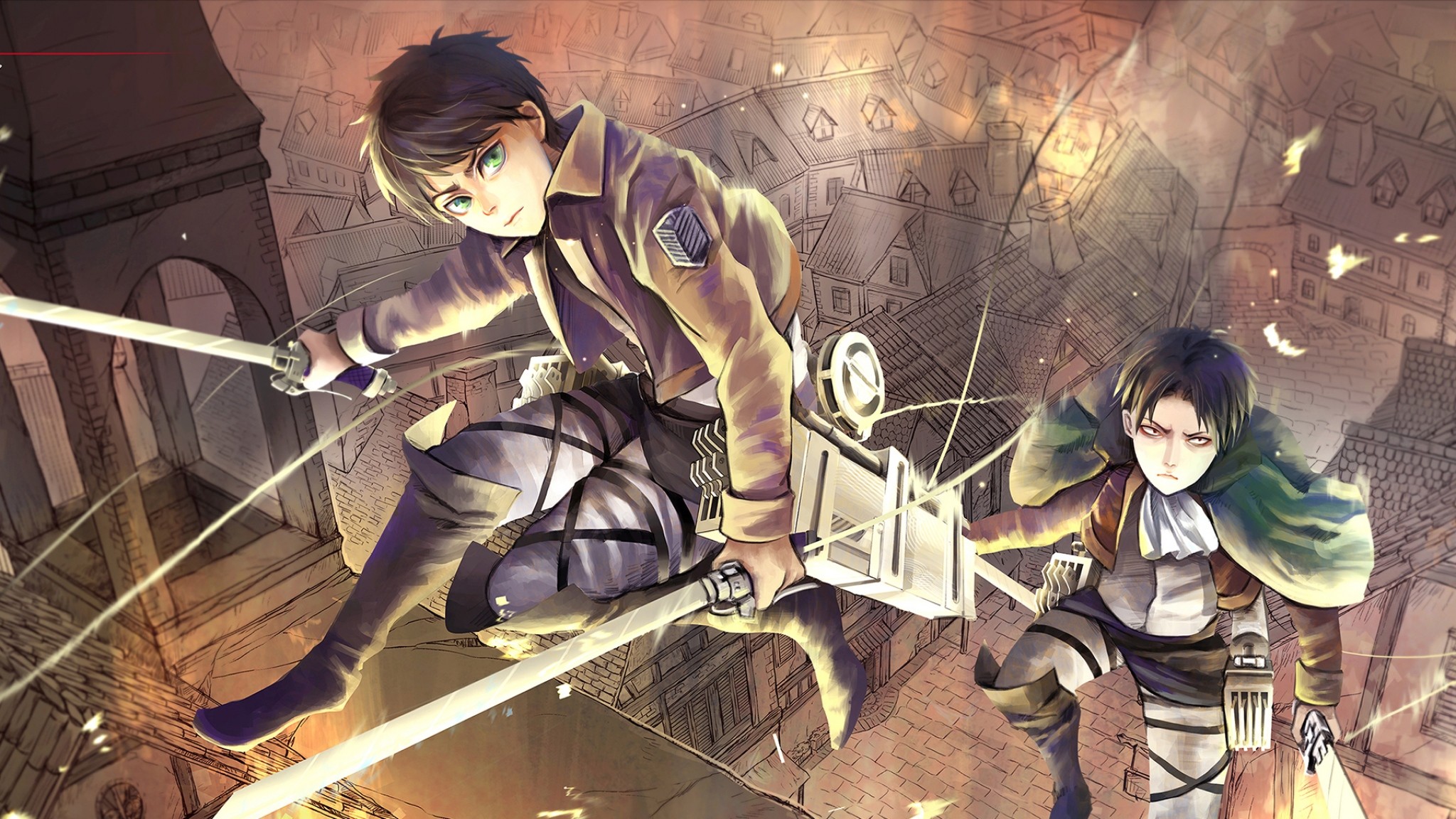 Eren Jaeger, Levi Ackerman, L'attacco dei giganti, Full HD, sfondo Windows 11