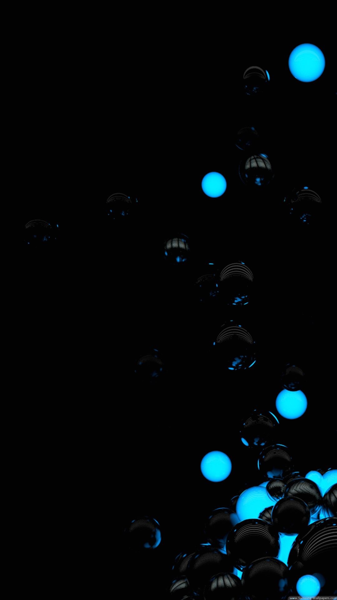 Sfere luminose, Azzurro, Sfondo nero, 1080x1920, schermata di blocco iPhone