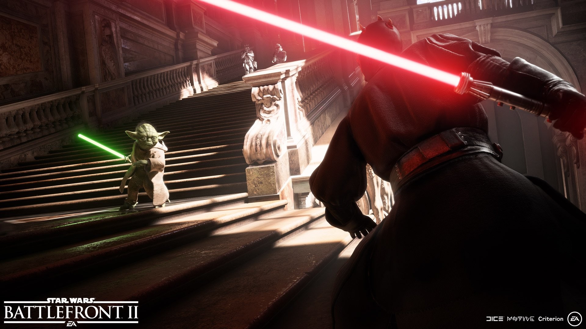 Star Wars Battlefront II, Yoda, Darth Maul, Naboo, Duello, 16:9 Full HD, wallpaper widescreen