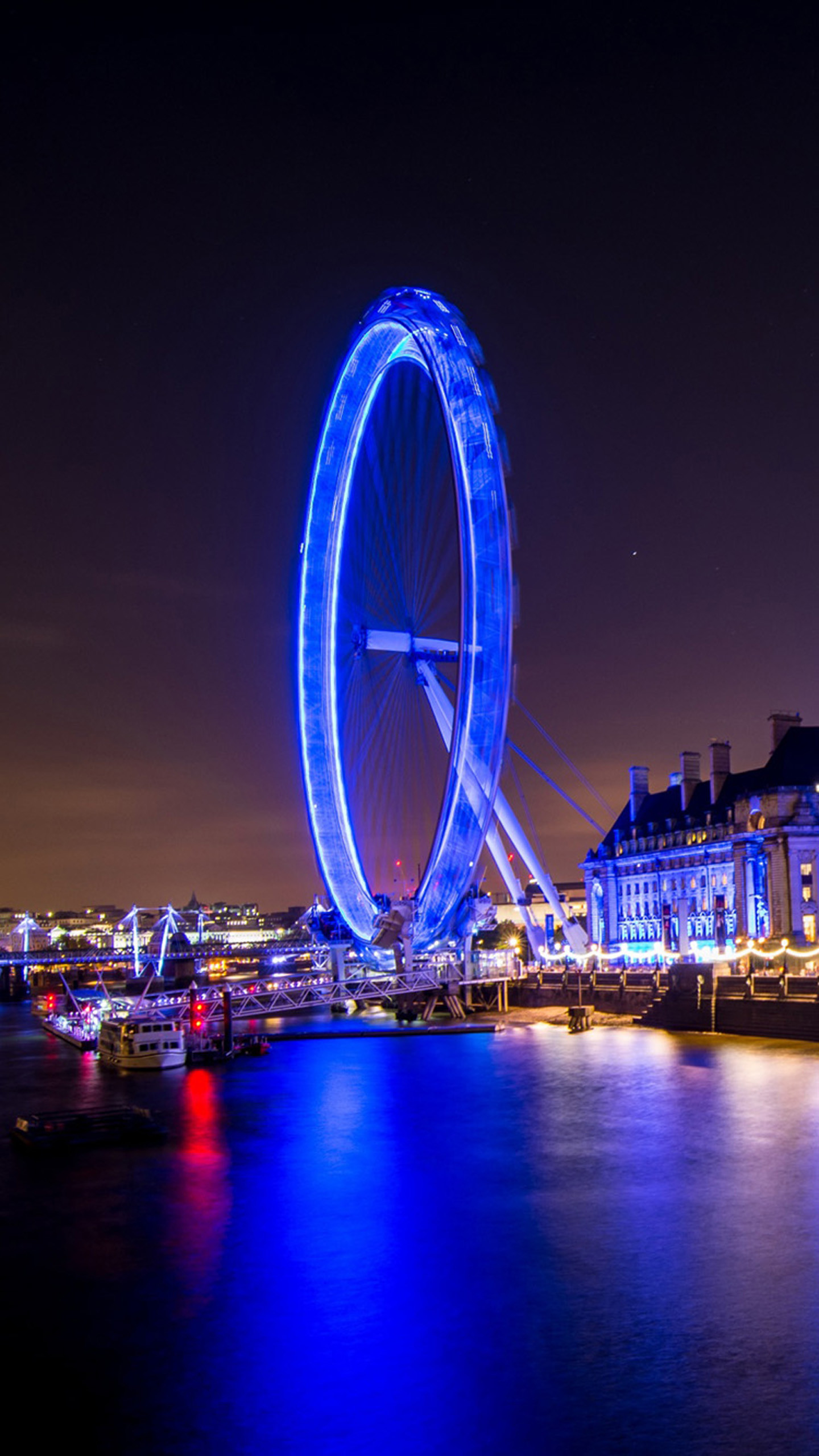 London Eye, Londra, Tamigi, Notte, Luci blu, schermata Home Galaxy S8