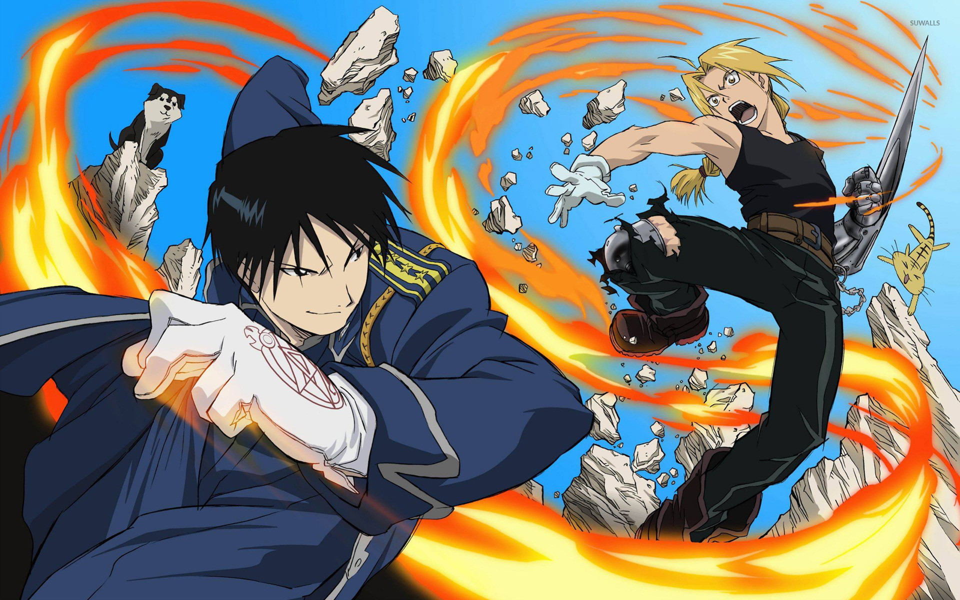 Roy Mustang, Edward Elric, Fullmetal Alchemist, Fiamme, Full HD, sfondo per PC