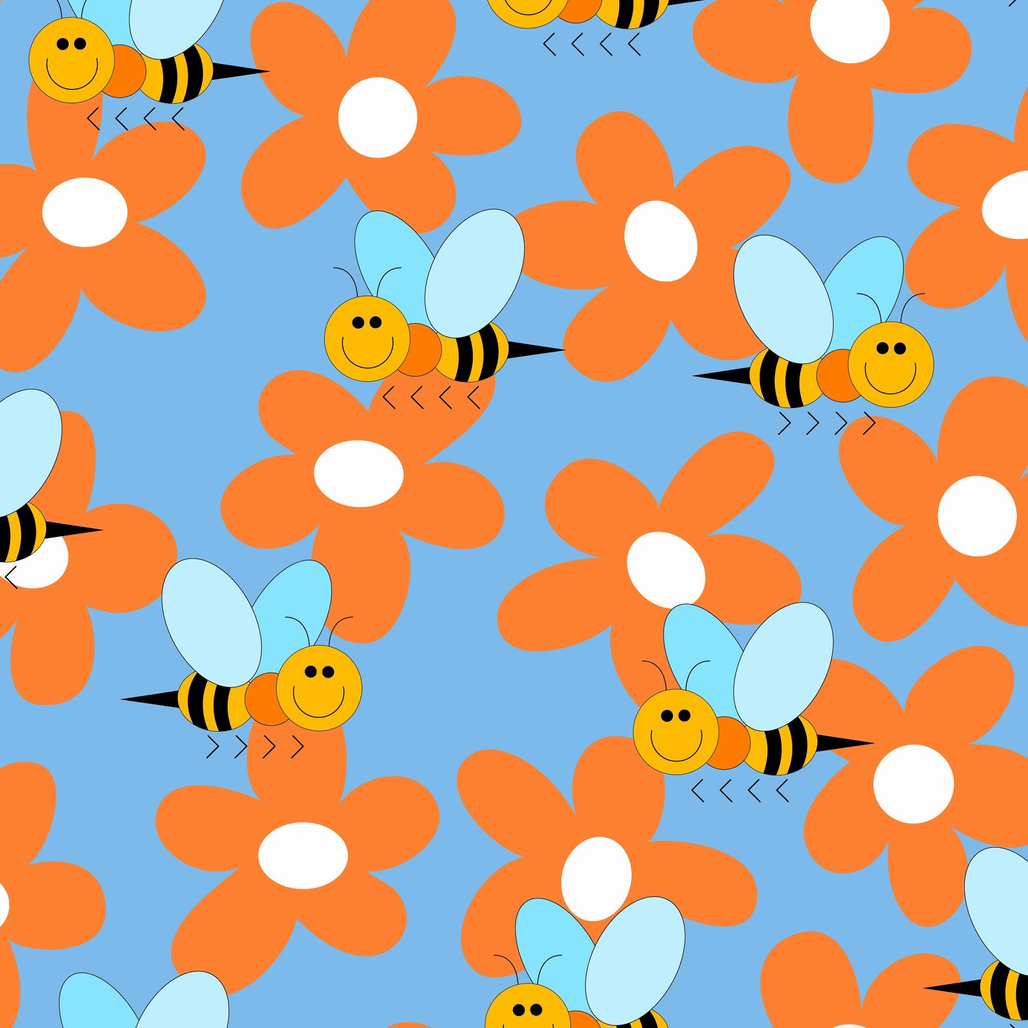 Api, Fiori arancioni, Motivo, Cartone, Full HD, schermata di blocco iPad