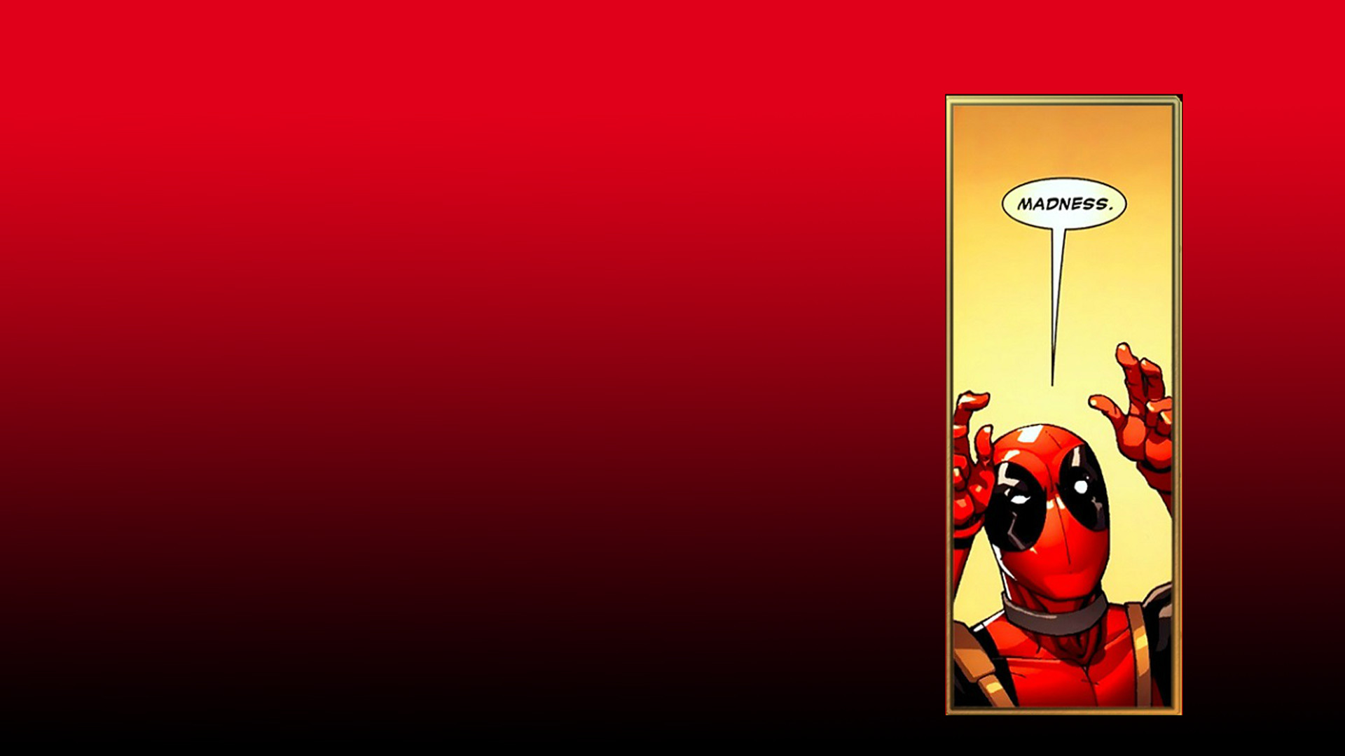 Deadpool, Madness, Vignetta, Sfondo rosso, 1920x1080, wallpaper desktop