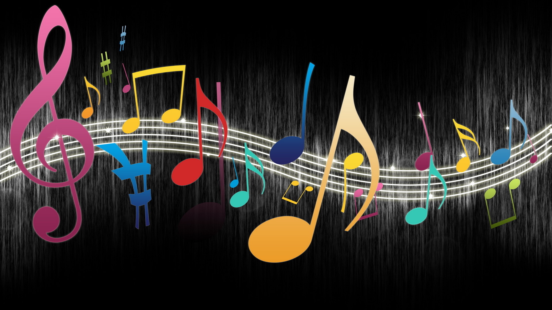 Note musicali, Chiave di violino, Pentagramma, Colori vivaci, Full HD, sfondo Windows 11