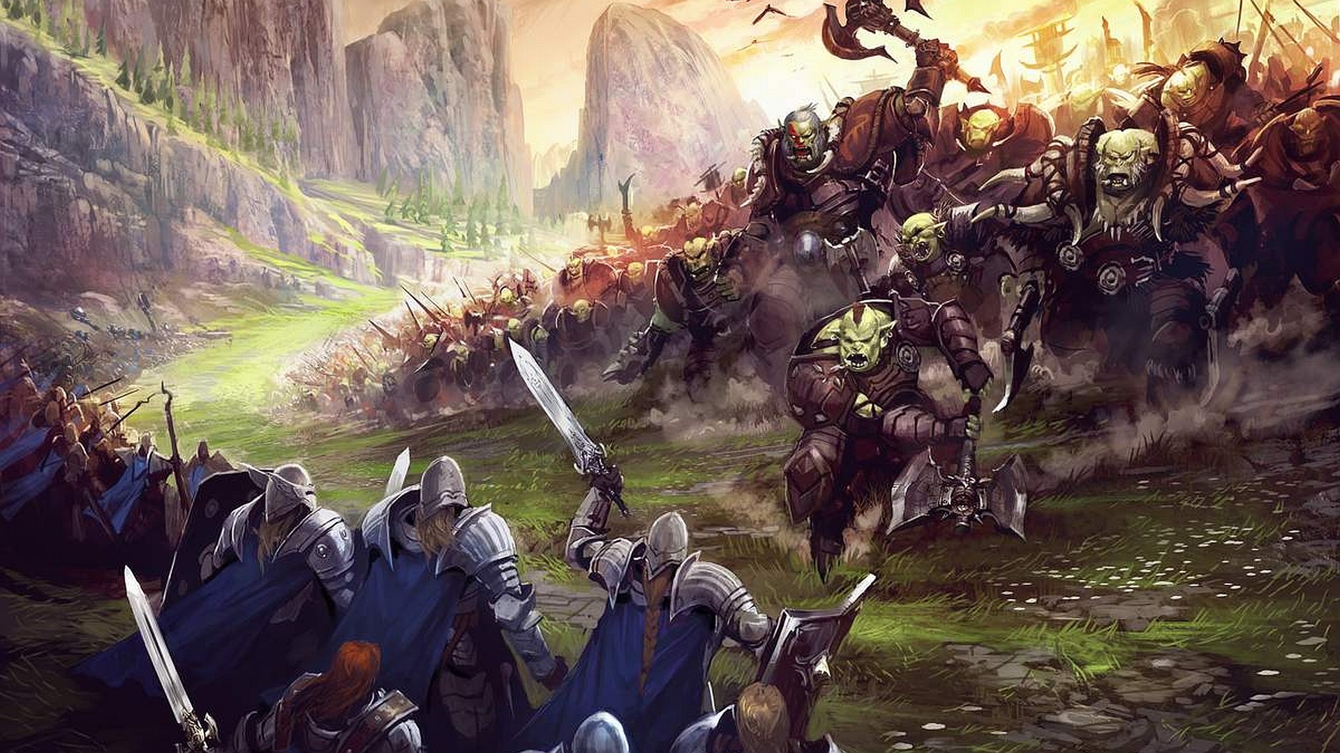 Orchi, Cavalieri, Battaglia, Fantasy, Spade, Full HD, sfondo per PC