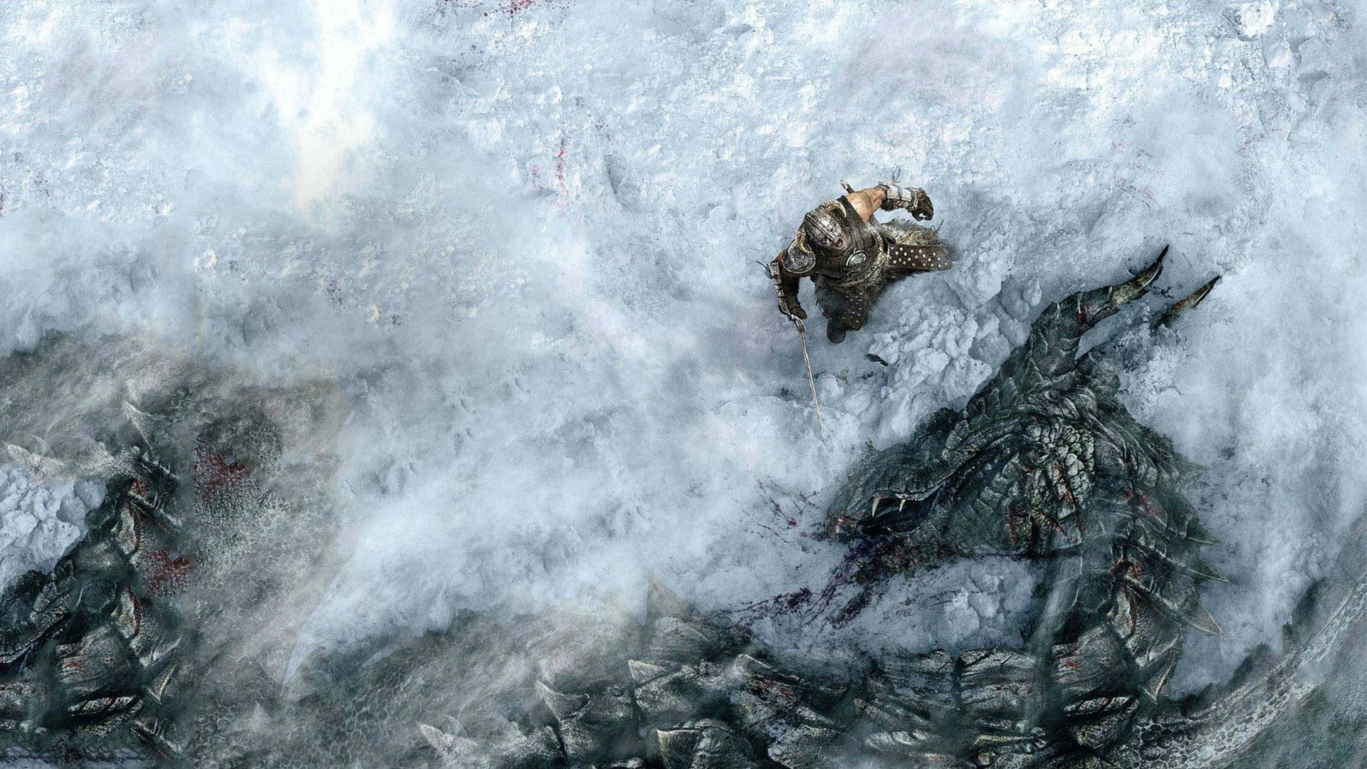 The Elder Scrolls V: Skyrim, Dovahkiin, Drago, Neve, 1920x1080, sfondo per PC