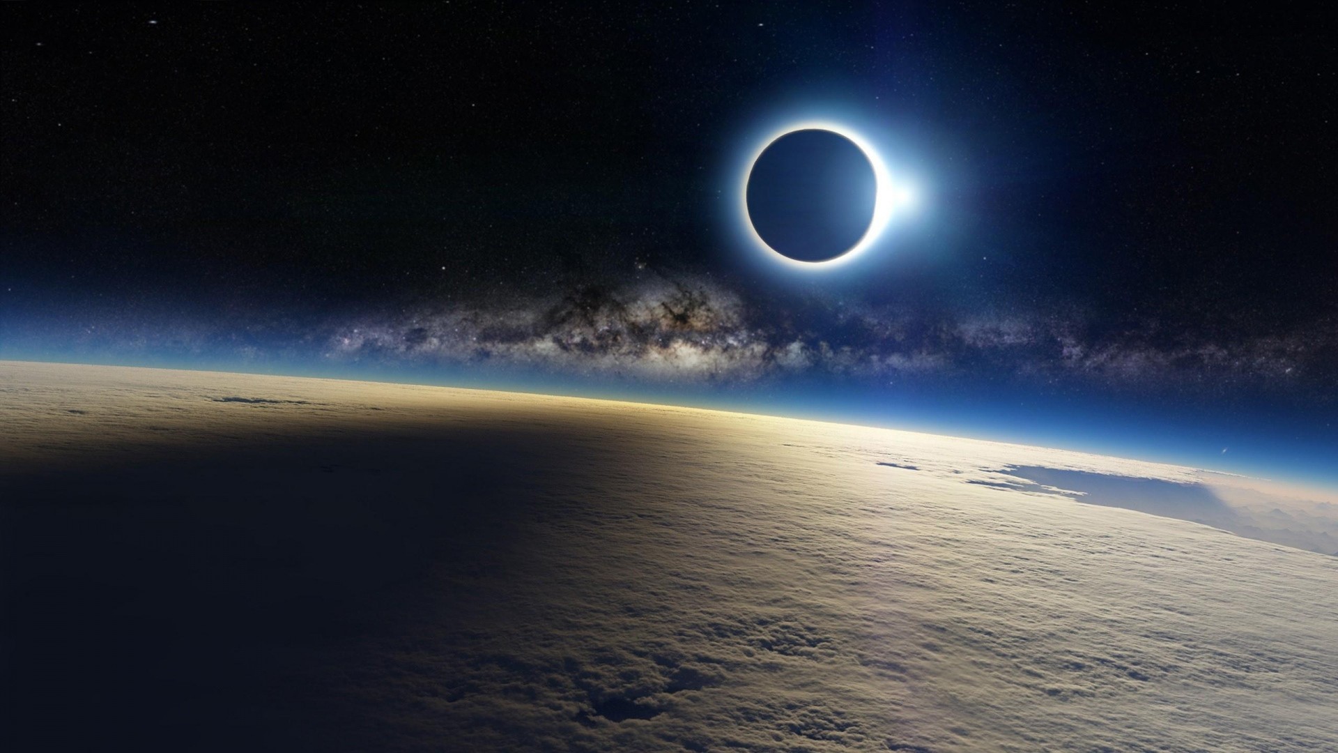 Eclissi solare, Terra, Spazio, Via Lattea, sfondo per il tuo desktop