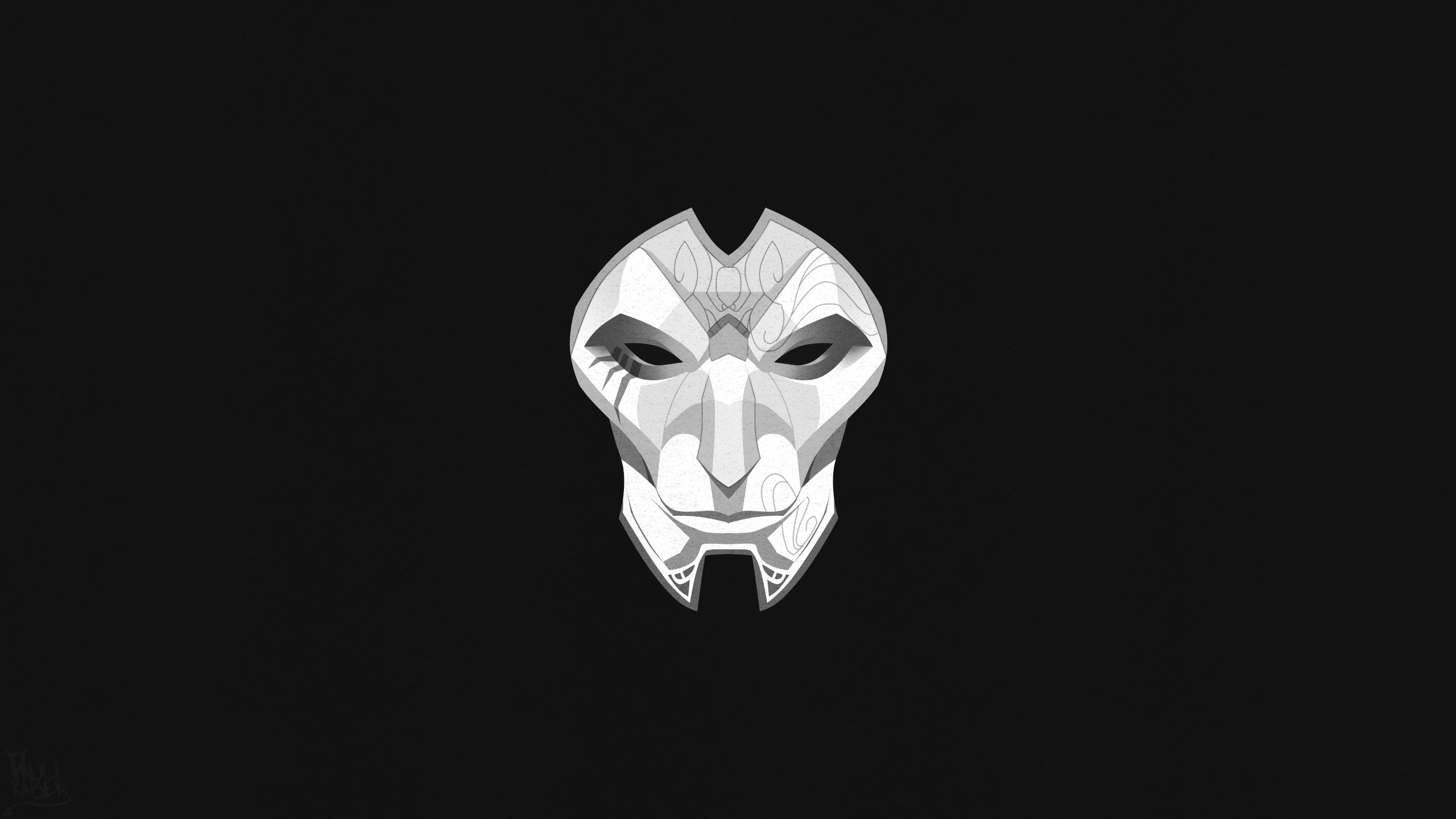 Jhin, Maschera, League of Legends, Sfondo grigio, Minimalismo, 2K, wallpaper desktop