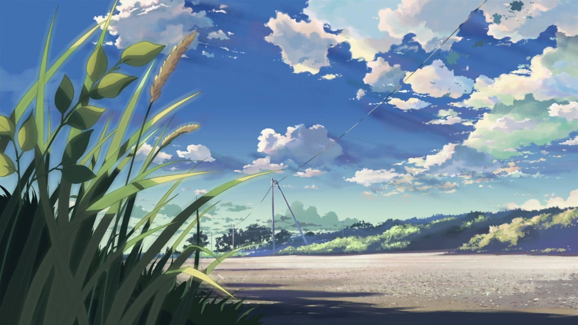 5 cm al secondo, Makoto Shinkai, Nuvole, Erba, Anime, Full HD, sfondo per PC