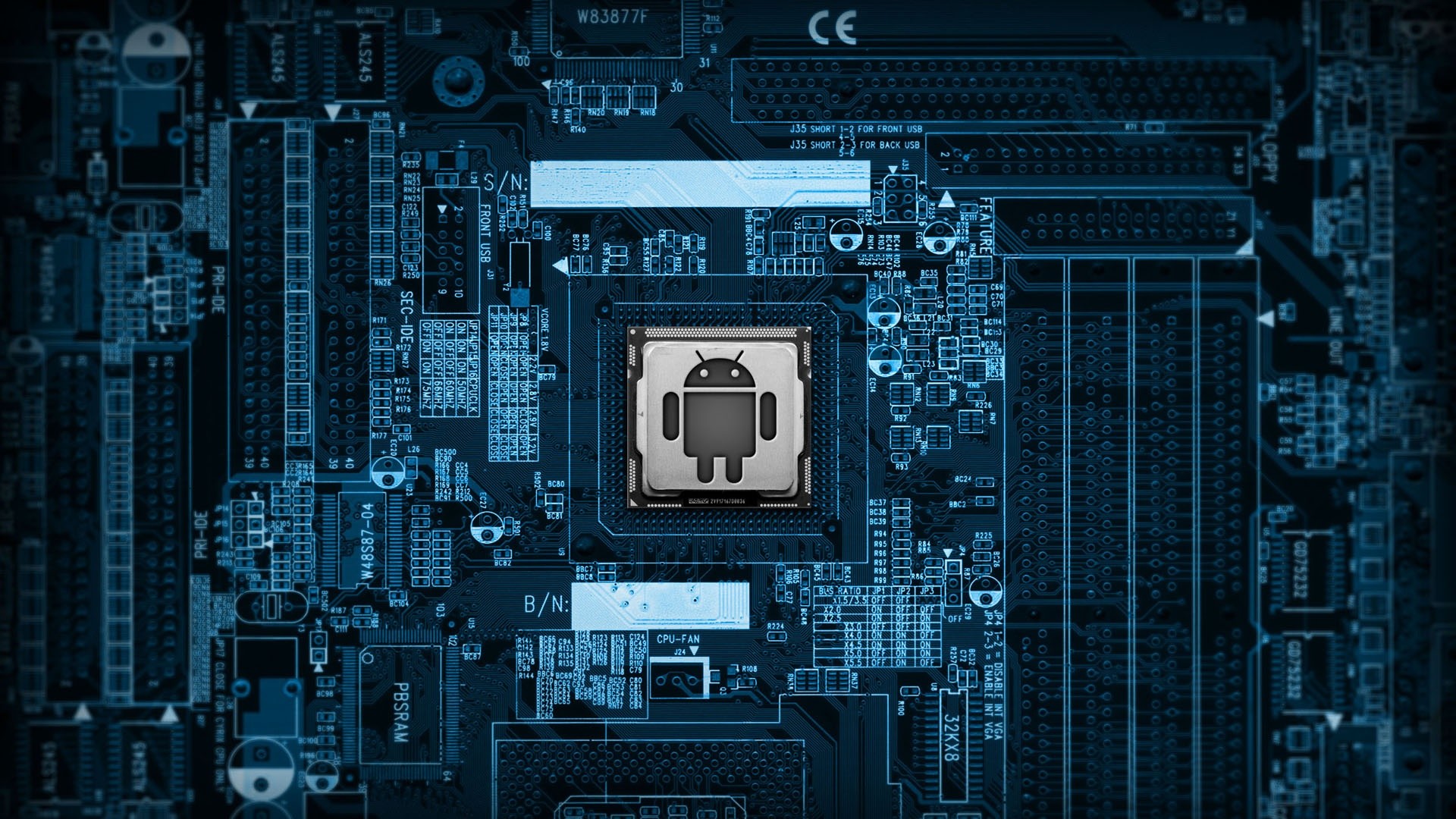 Android, Circuito stampato, Processore, Blu, 1920x1080, immagine di sfondo