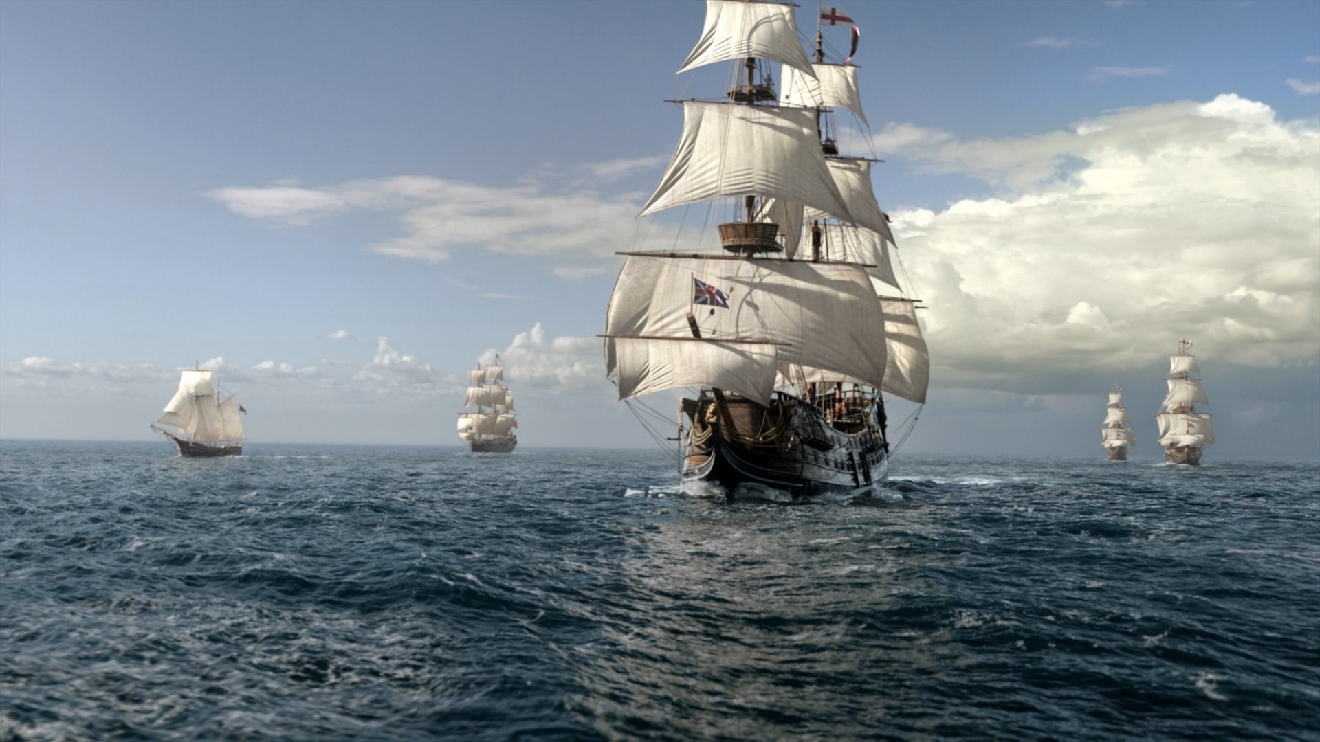 Black Sails, Galeoni, Flotta, Mare aperto, Vele bianche, Full HD, sfondo per portatile