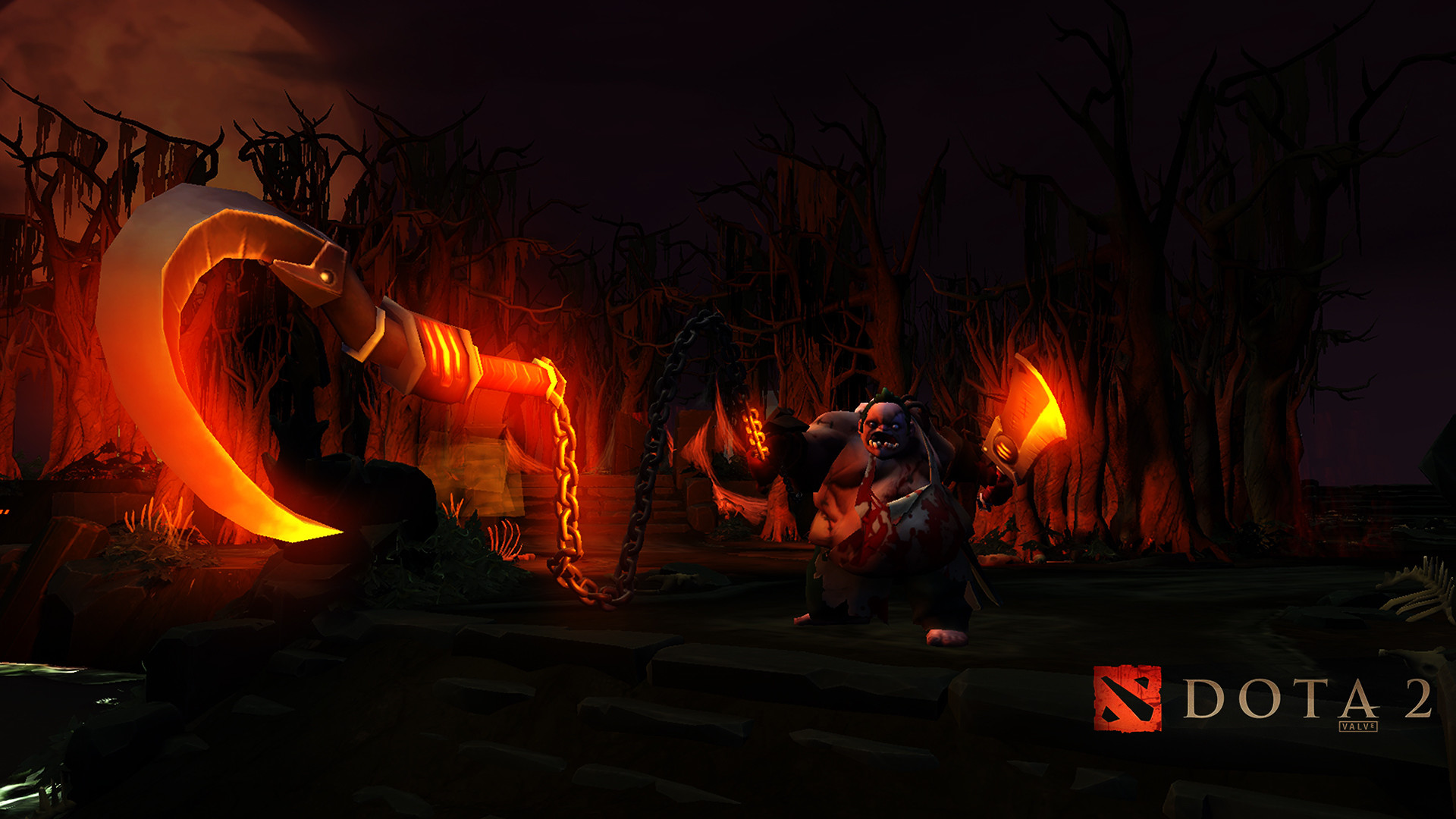 Pudge, Dota 2, Uncino, Fuoco, Logo, Full HD, sfondo desktop