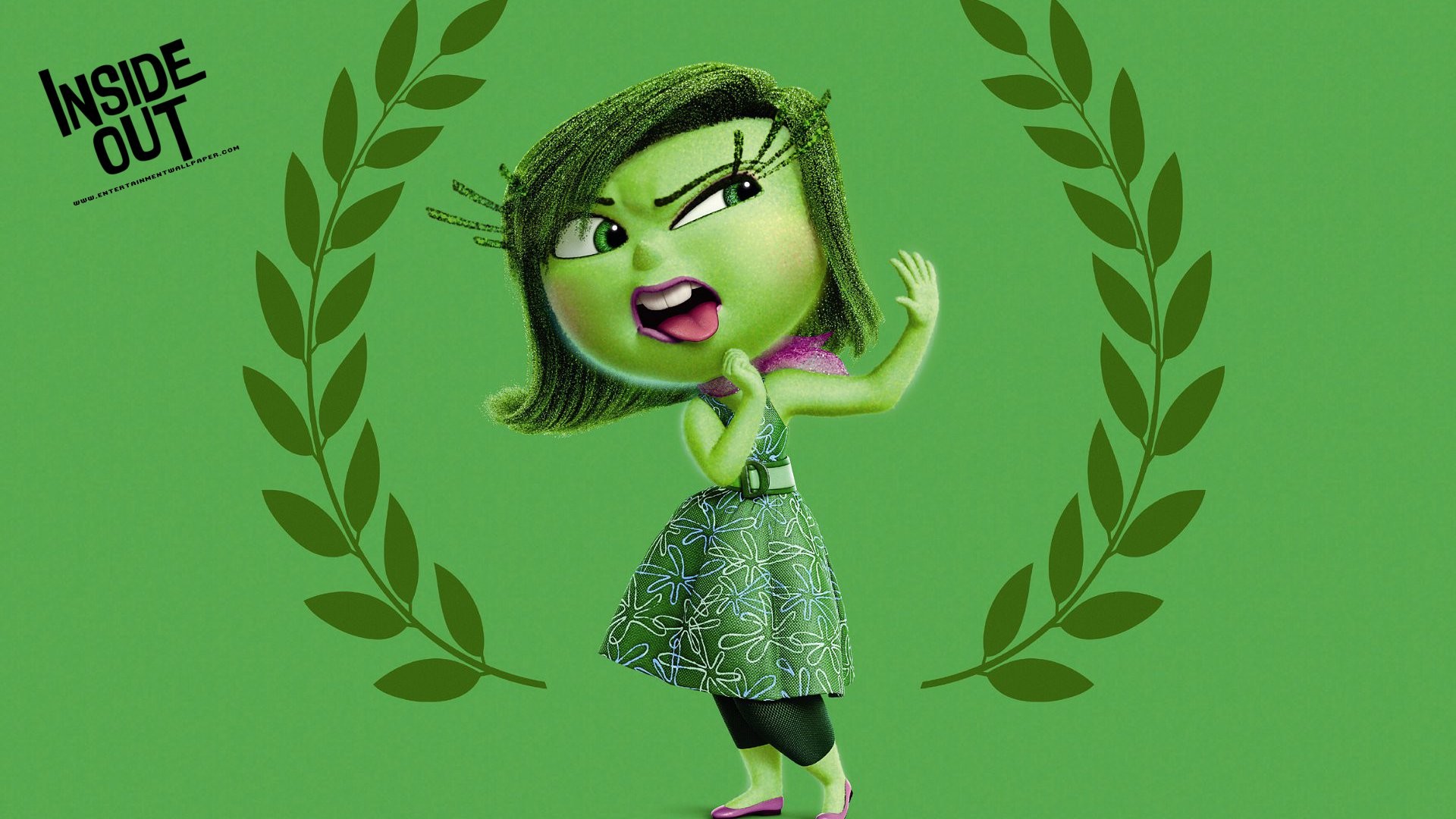 Disgusto, Inside Out, Corona d'alloro, Verde, Pixar, 16:9 Full HD, sfondo widescreen