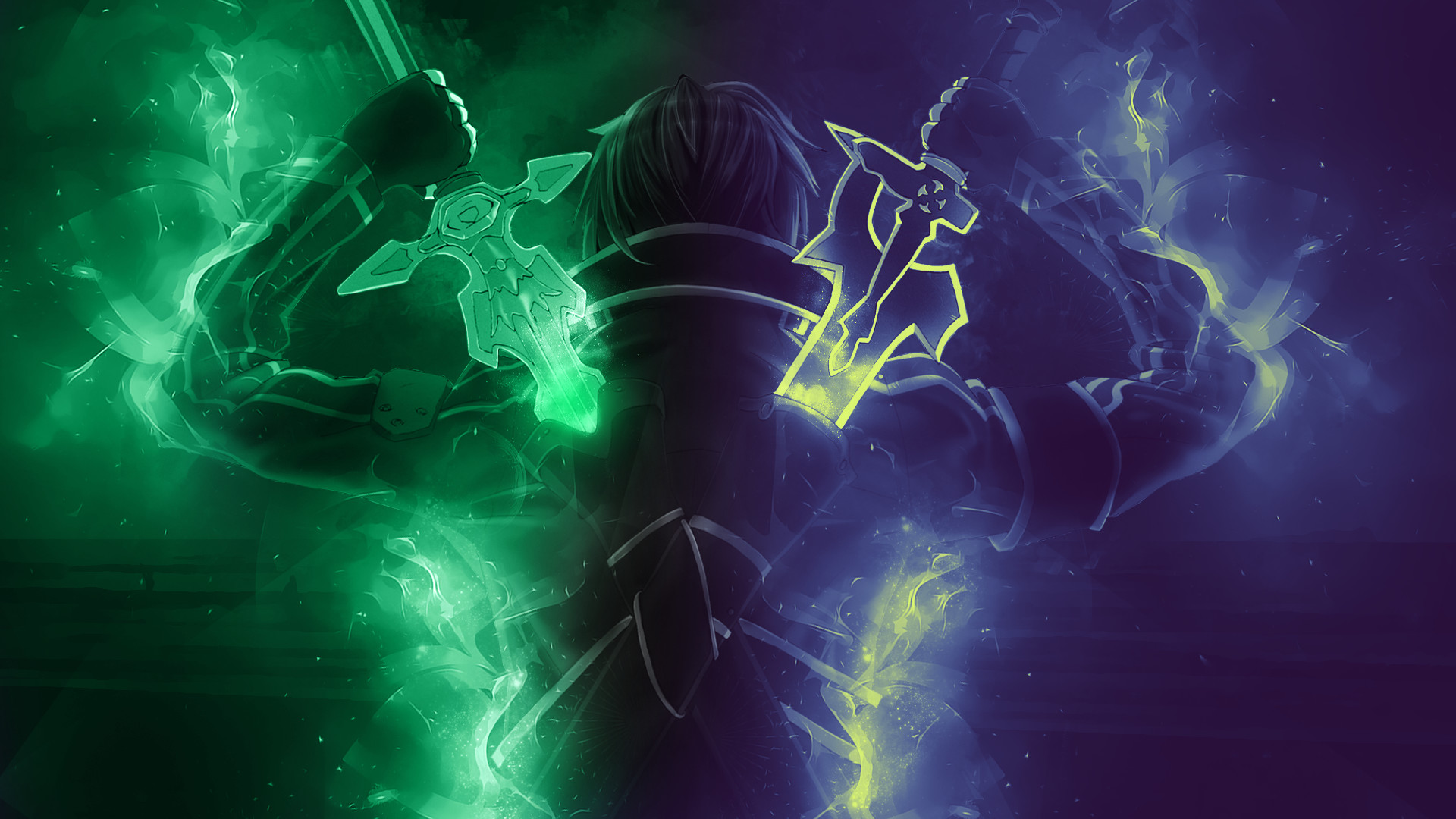 Kirito, Sword Art Online, Spade, Toni verdi e viola, Full HD, sfondo per PC e portatile
