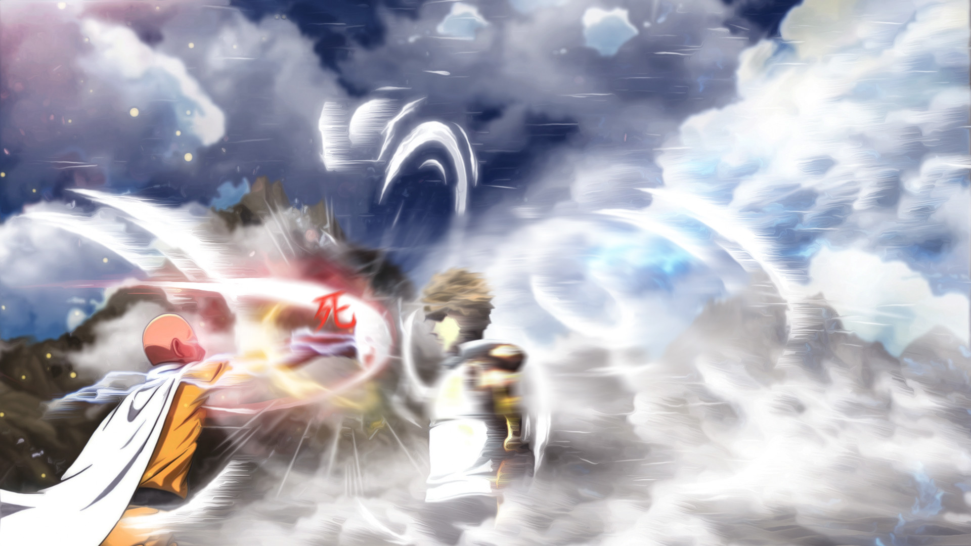 Saitama, Lord Boros, One Punch Man, Battaglia, Nuvole, Full HD 1080p, sfondo desktop