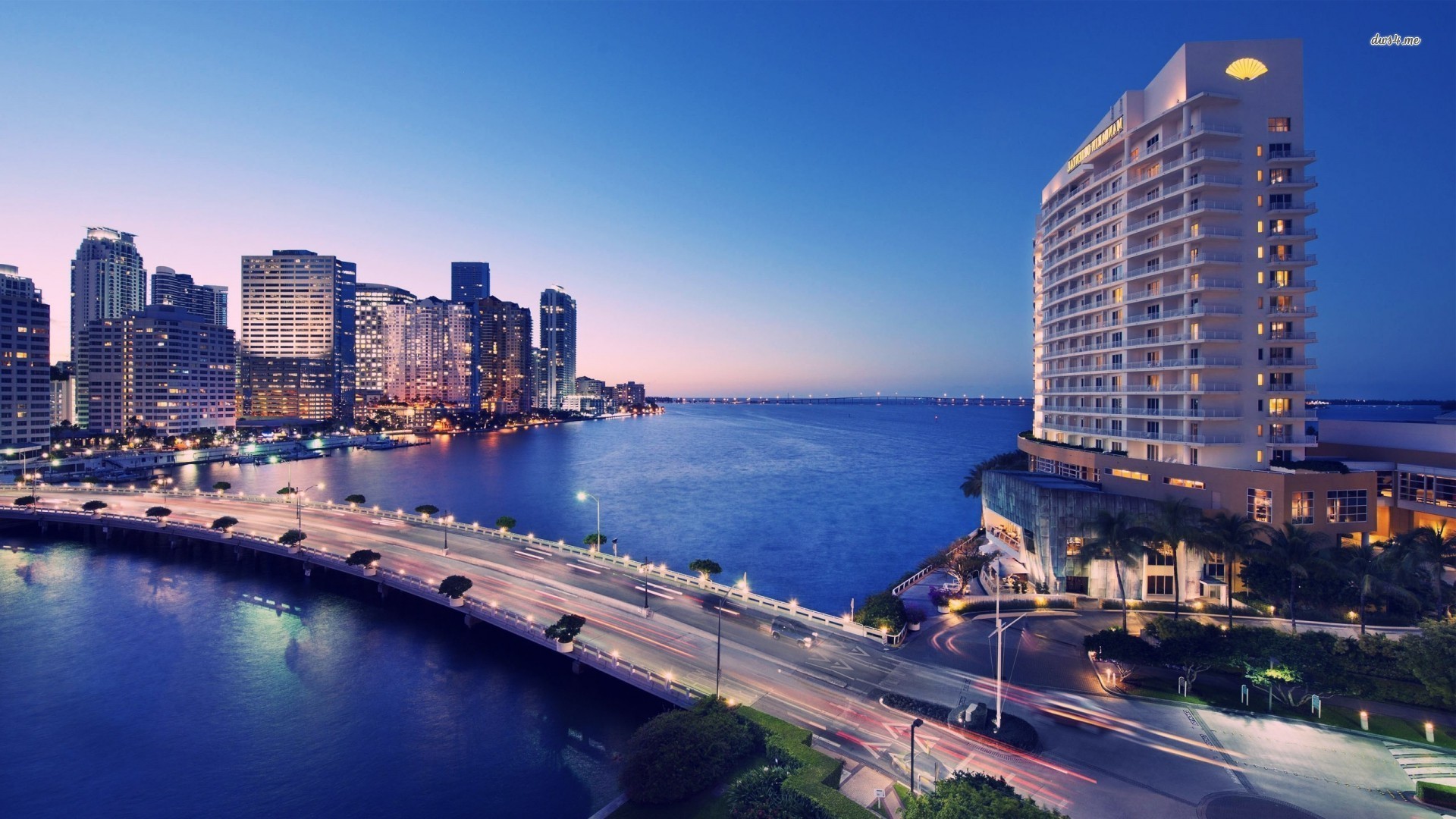 Brickell Key, Miami, Hotel, Crepuscolo, 1920x1080, wallpaper desktop