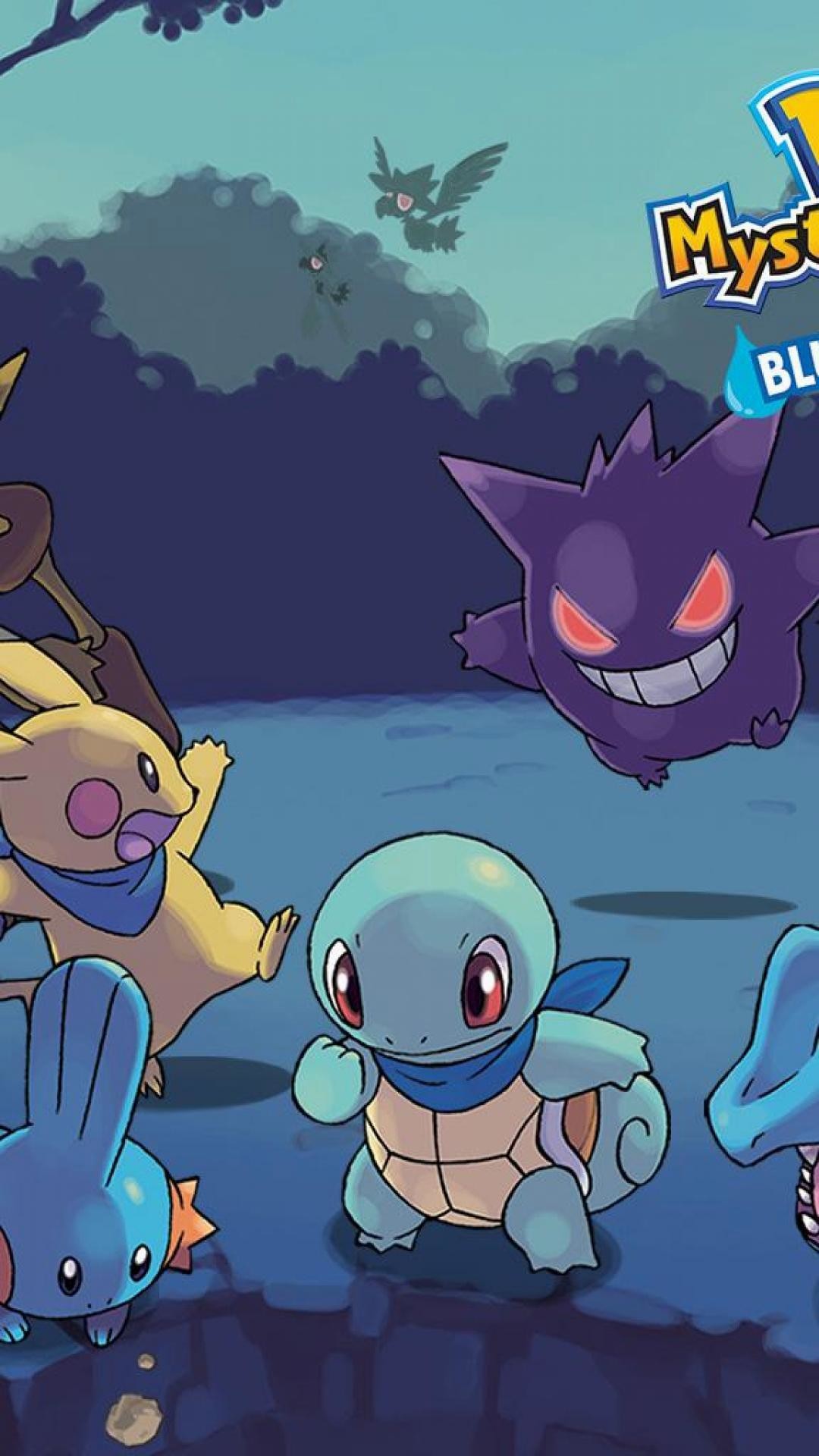 Gengar, Pikachu, Squirtle, Pokémon Mystery Dungeon, sfondo per iPhone e Android